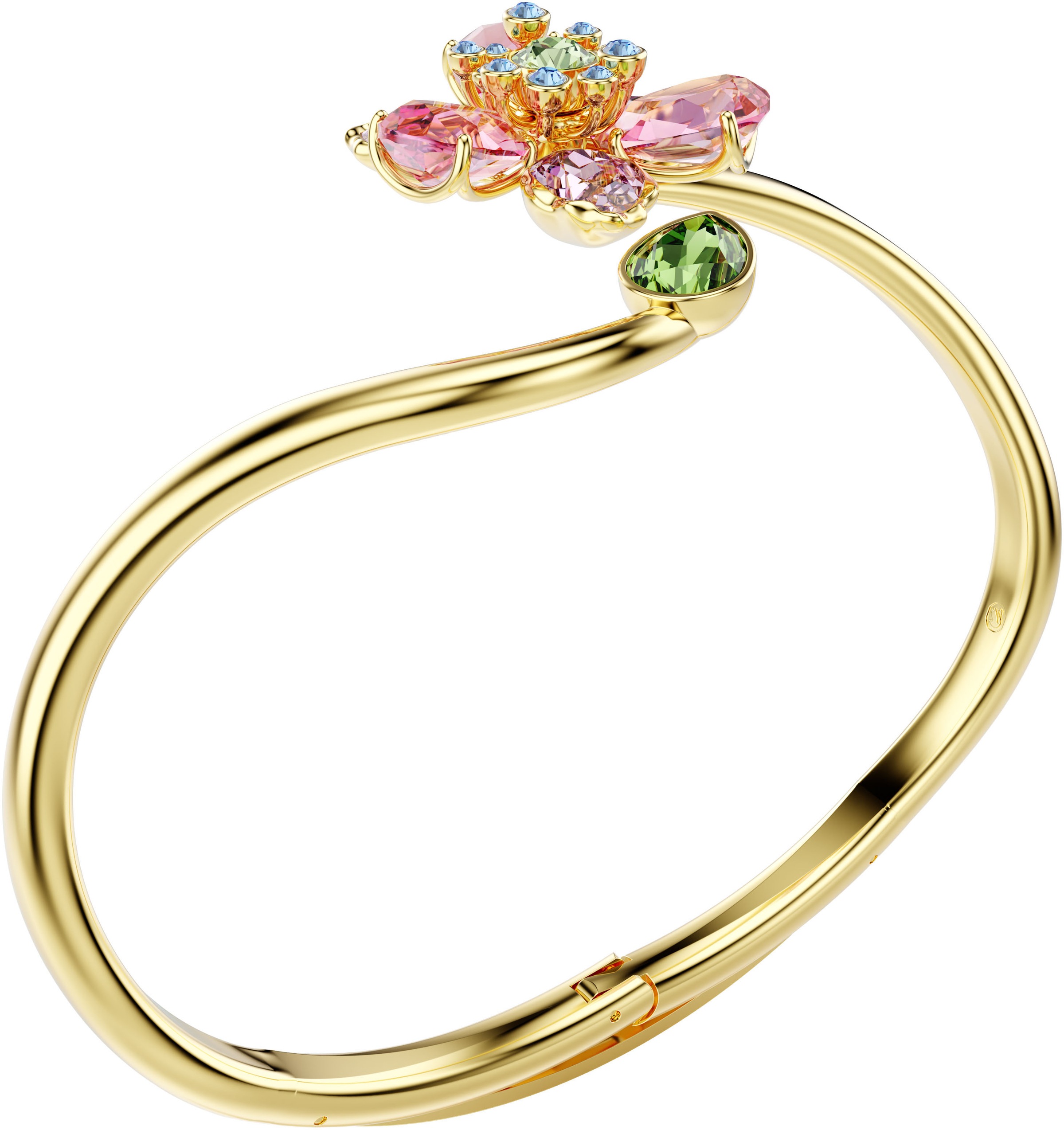 Armreif SWAROVSKI "Schmuck Geschenk Idyllia Armreif Blume" Gr. L, gold (gelbgoldfarben, pink, blau, grün, lila, pink, blau, grün, lila), Armbänder, Damen, L, Metall, Armreif, mit Swarovski Kristall 3