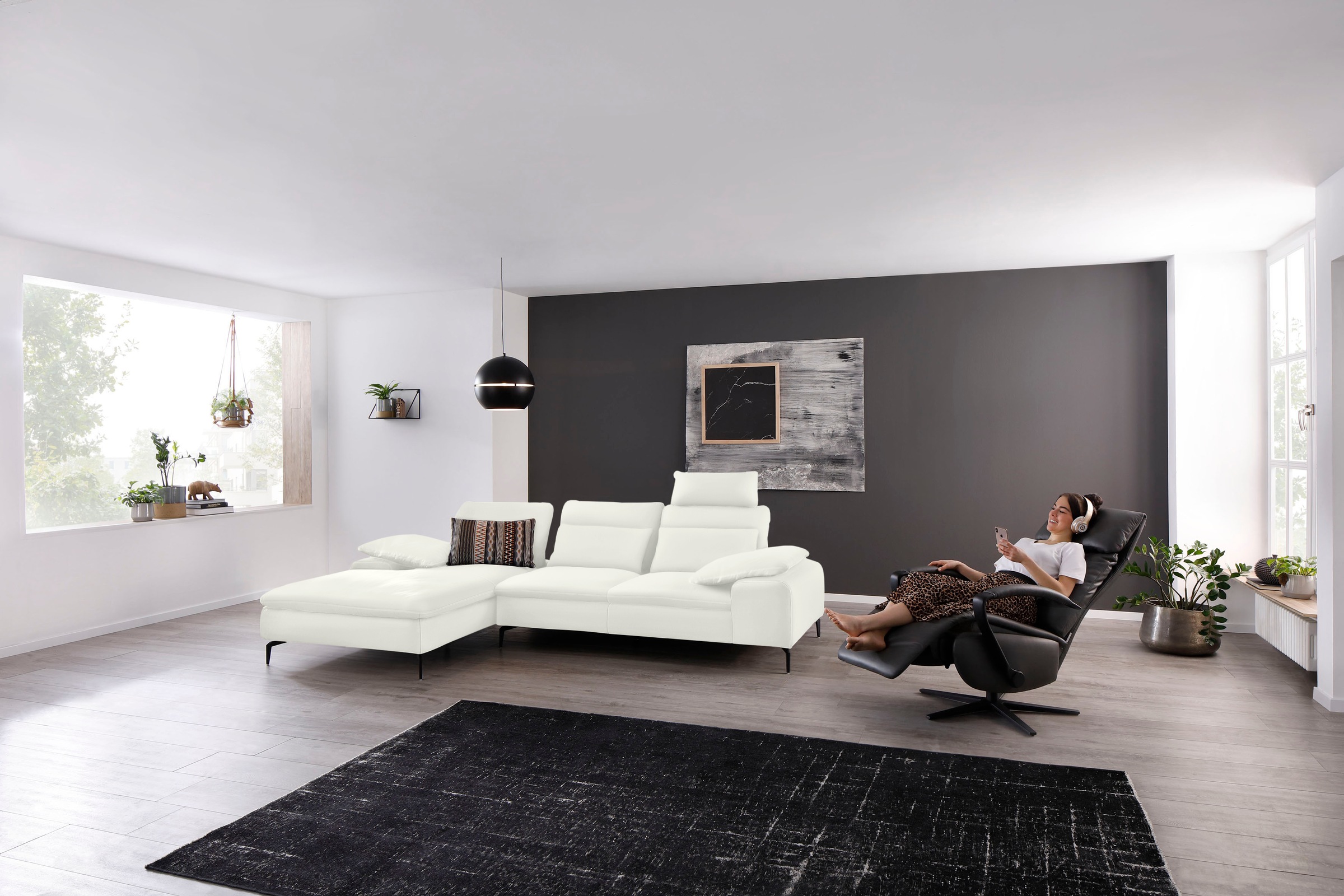 W.SCHILLIG Ecksofa »valentinoo, Designsofa, bequem, elegant und zeitlos, L-Form«, (Set), inklusive Hocker, mit Sitztiefenverstellung, Breite 299 cm