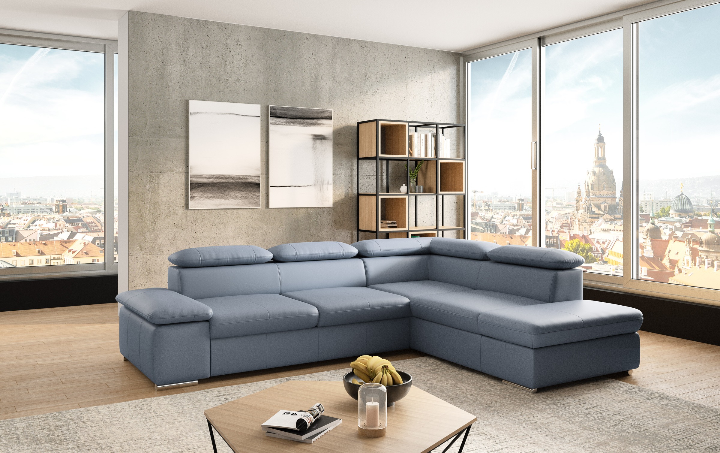 Ecksofa SIT & MORE "Valentine L-Form, B: 272 cm", bunt (graublau), B:272cm H:73cm T:226cm, Sofas, Ecksofa, mit Arm- & Kopfteilverstellung, optional mit Bettfunktion