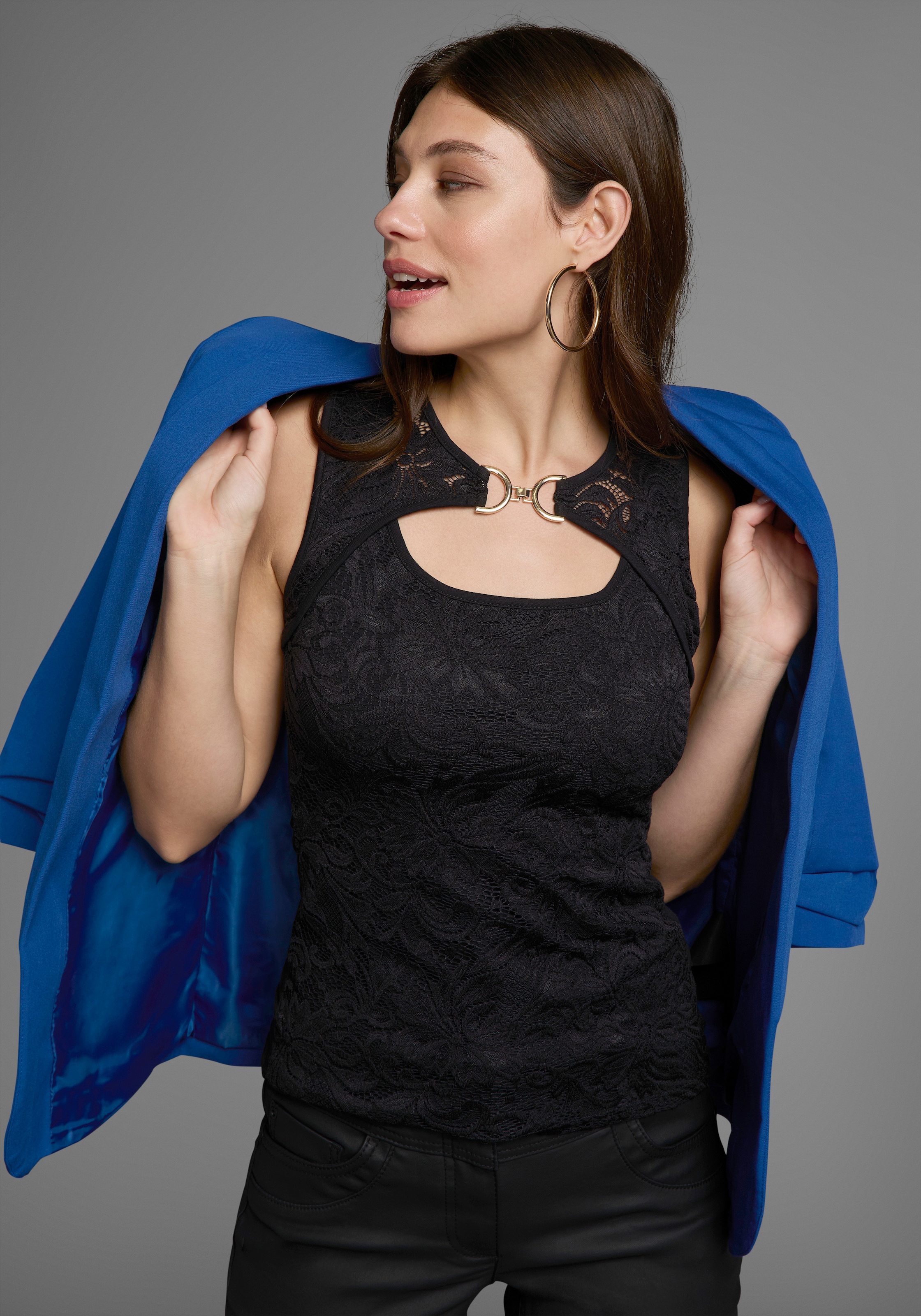 Melrose Spitzentop, mit Zierschnalle