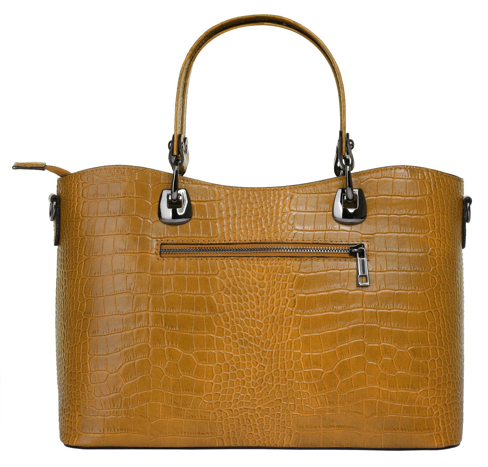 Henkeltasche CLUTY, Damen, Gr. B/H/T: 32cm x 22cm x 11cm onesize, gelb, Leder, Reptilienprägung, Taschen, echt Leder, Made in Italy 3