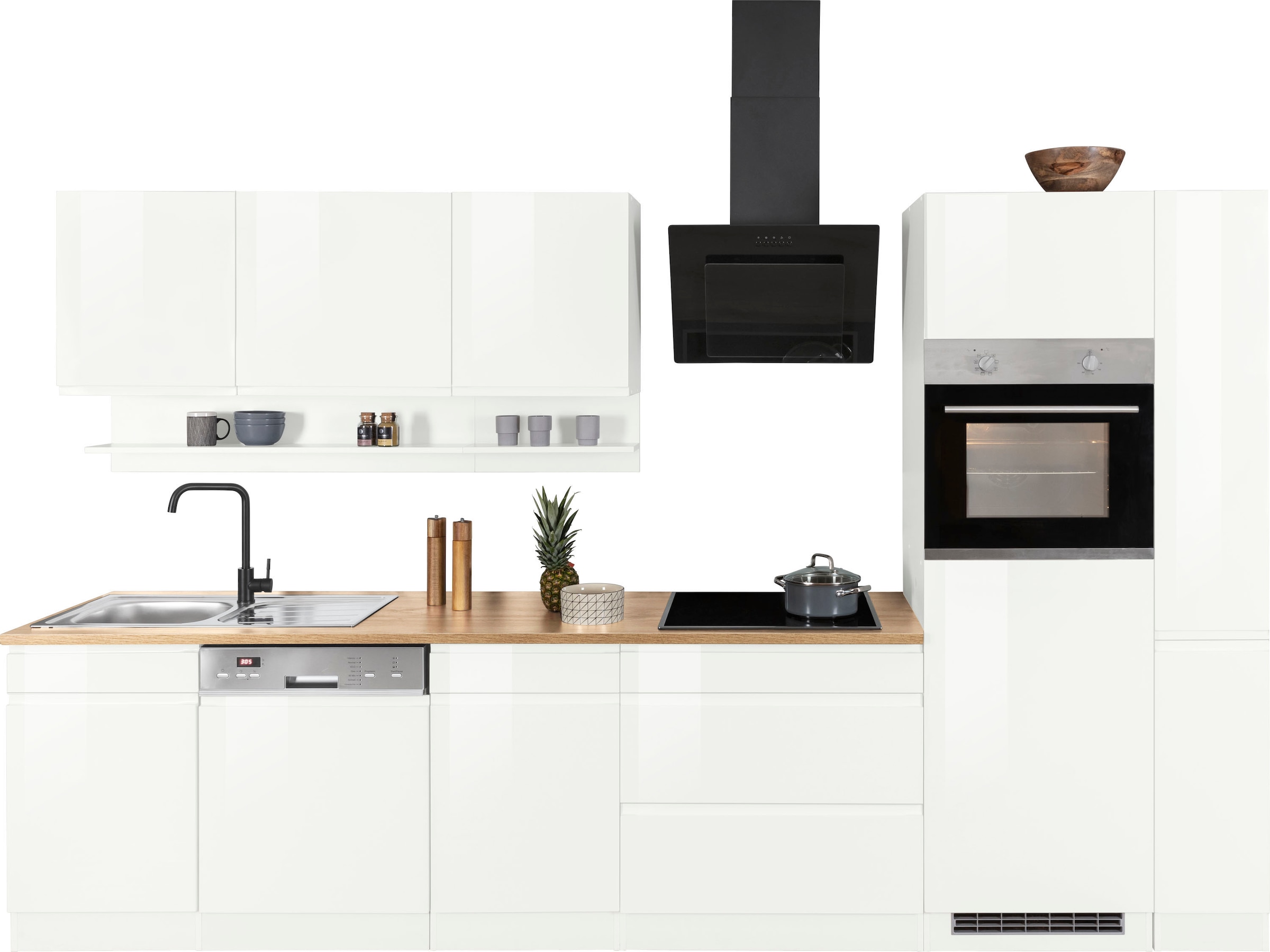 KOCHSTATION Küchenzeile "KS-Virginia,neu in verbesserter Ausführung" Arbeitsplatte 38 mm stark, Stauraum, Softclose, Breite 330 cm, Soft-Close, wahlweise mit Induktion