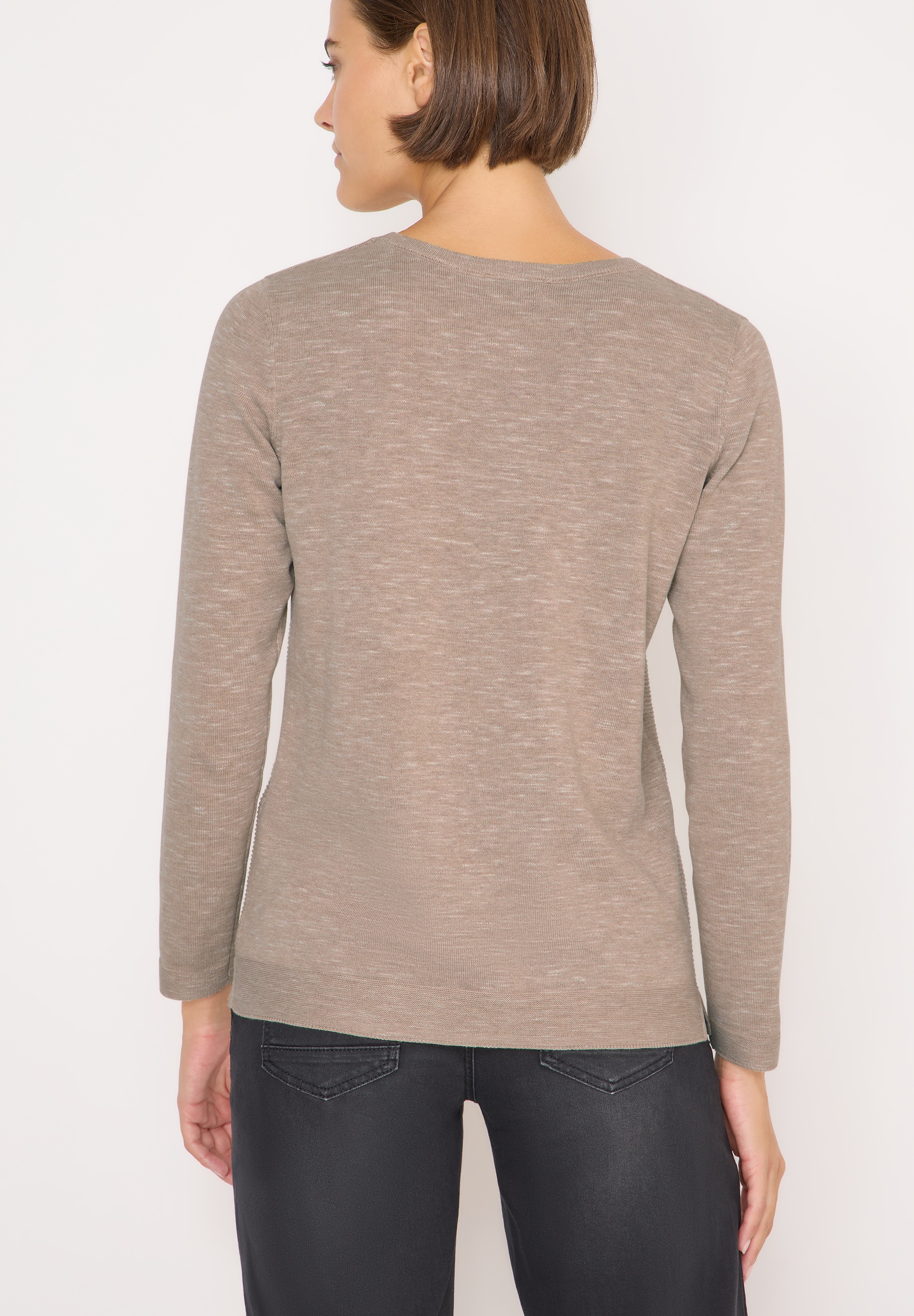 Rundhalspullover CECIL, Damen, Gr. XXL (46), toffee cream heather melange, Strick, Obermaterial: 60% Baumwolle, 40% Polyester, meliert, regular fit normal, Rundhals, gerader Abschluss, Pullover Rundhalspullover, mit Struktur 6