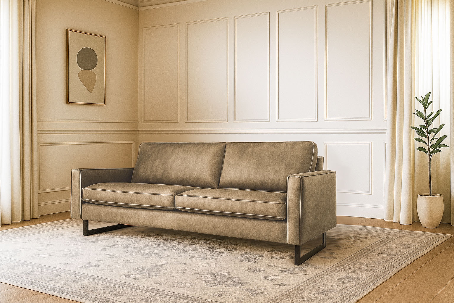 OTTO home 3-Sitzer "Maxi-Ausführung Pinto, 236 cm, Cord, Chenille, Lederoptik" mit Keder, schwarze Metallfüße, Wellenunterfederung
