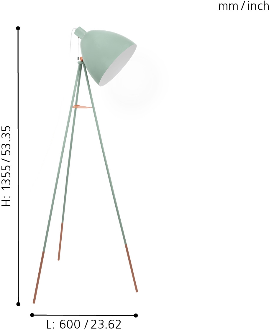 EGLO Stehlampe »DUNDEE« E27 Vintage Stehleuchte, Standleuchte Stahl, mintgrün, E27, Zugschalter
