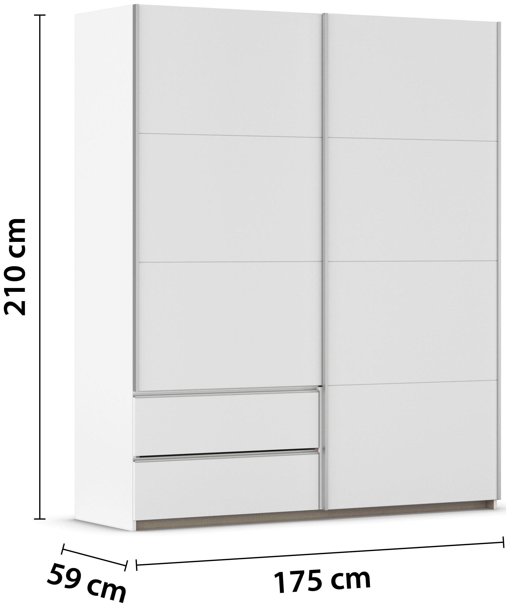 rauch Schwebetürenschrank »Kleiderschrank Schrank Garderobe Wäscheschrank SEVILLA«, (in 3 verschiedenen Ausstattungen BASIC/CLASSIC/PREMIUM), Metall-Griffleisten alufarben oder Graumetallic MADE IN GERMANY