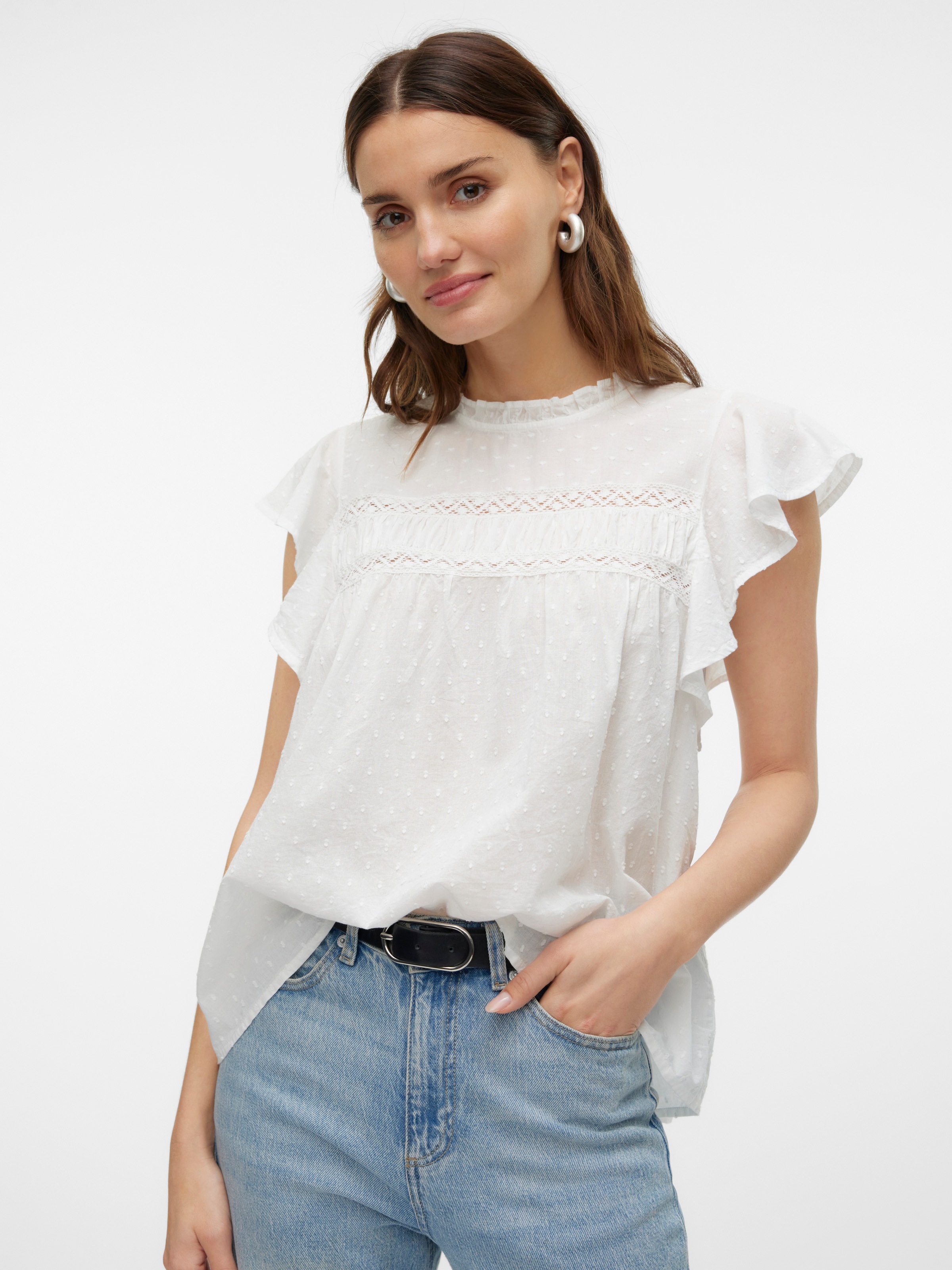 Vero Moda Blusenshirt "VMTRINE SL LACE TOP WVN NOOS" Baumwolle günstig online kaufen