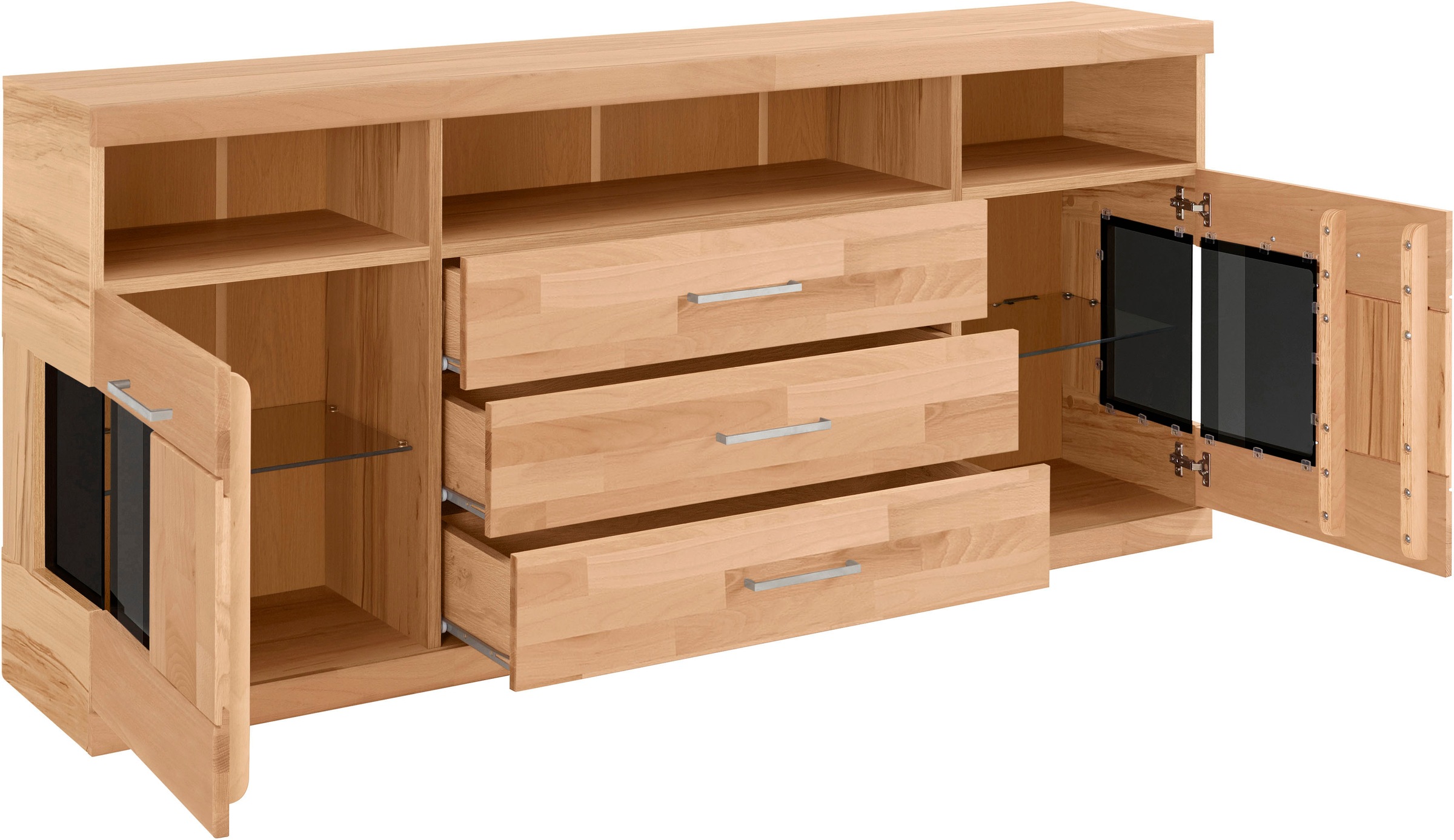 Thumbnail - Home affaire Sideboard "Ribe,180cm breit, Fronten Massivholz,7 Fächer,Böden versetzbar", Korpus Holzwerkstoff,Türen mit ...