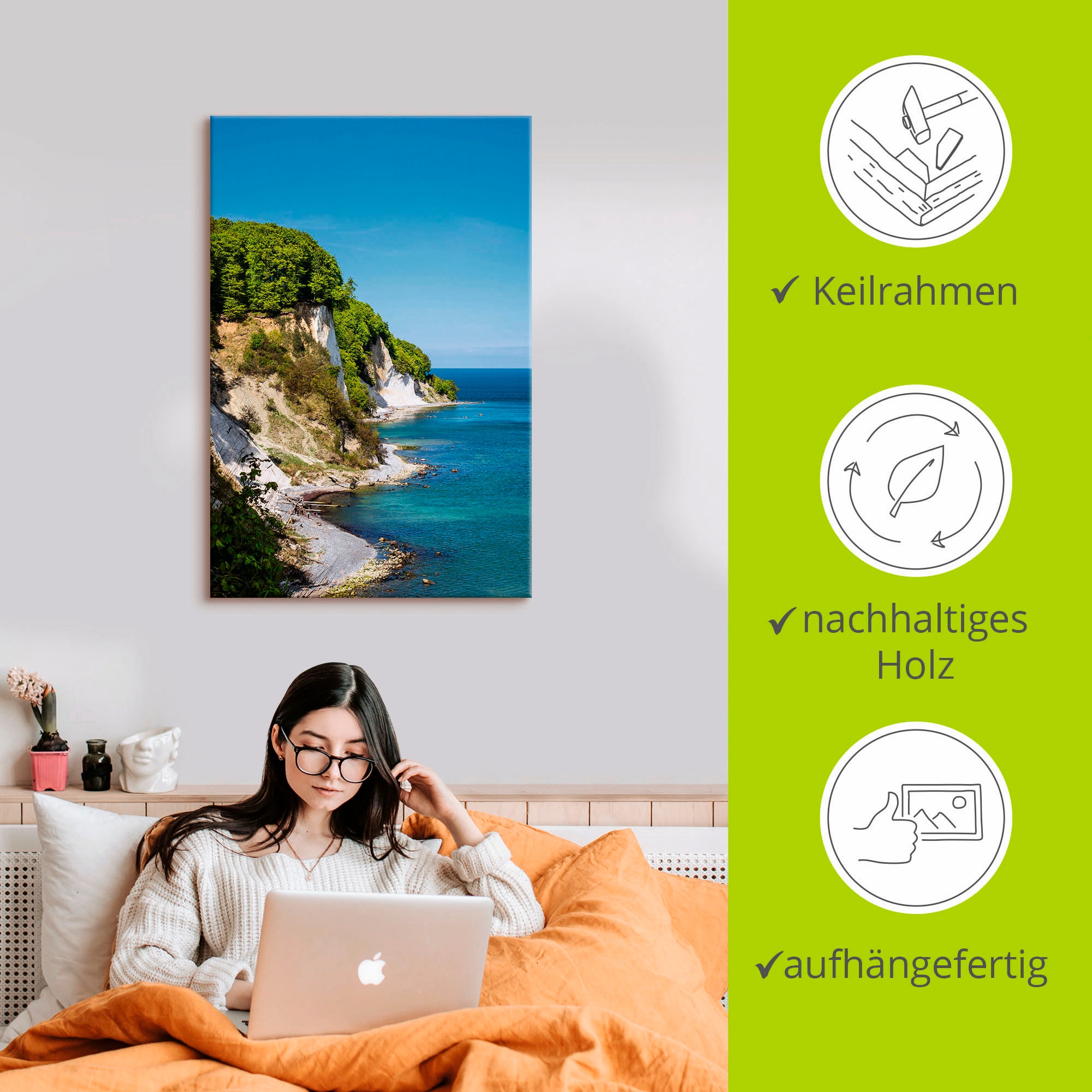 Artland Wandbild »Kreidefelsen Ostseeküste Insel Rügen«, Felsen, (1 St.), als Alubild, Leinwandbild, Wandaufkleber oder Poster in versch. Größen
