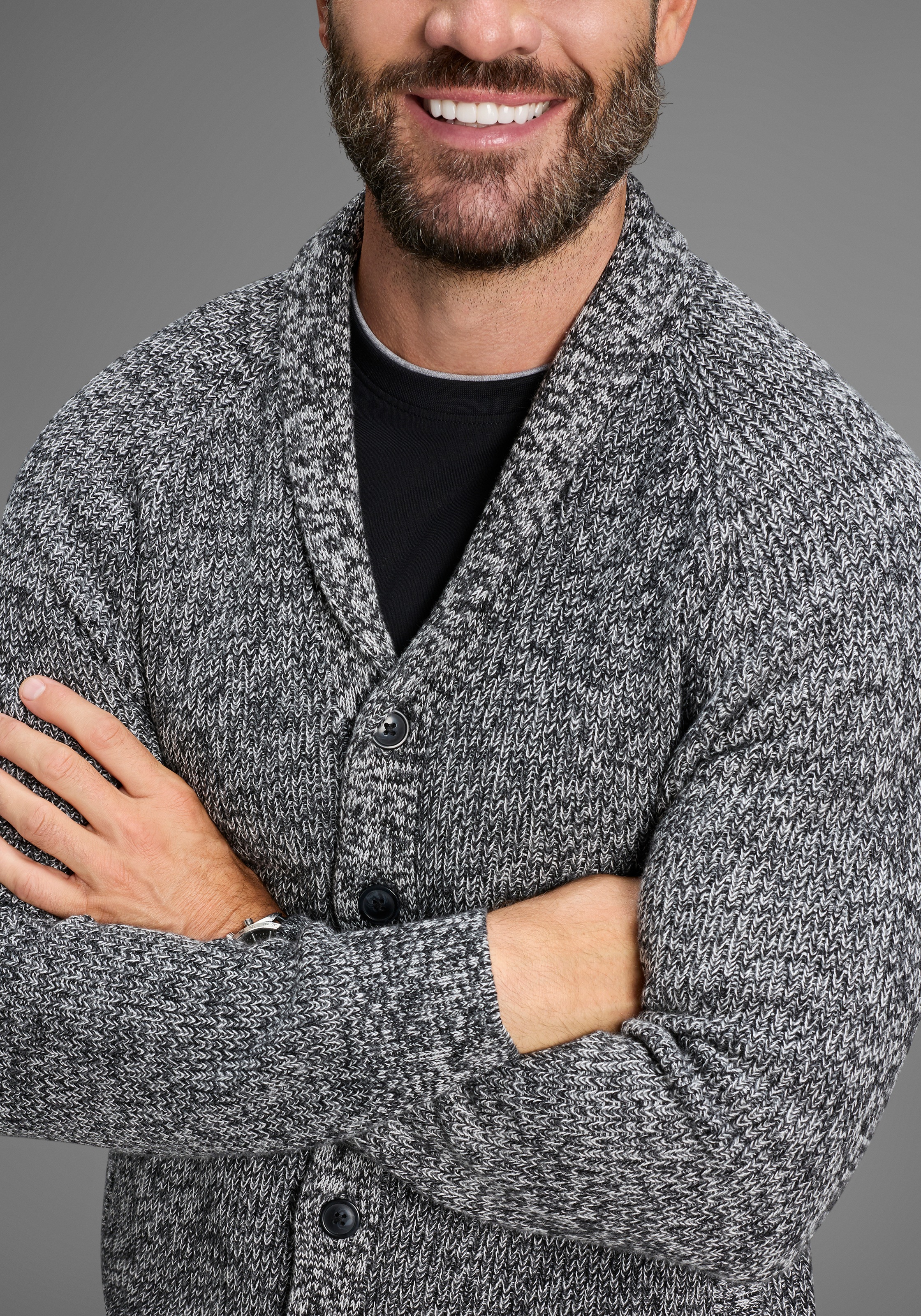 Mans World Strickjacke "Mit Knopfleiste und Taschen" melierte Optik,weicher günstig online kaufen