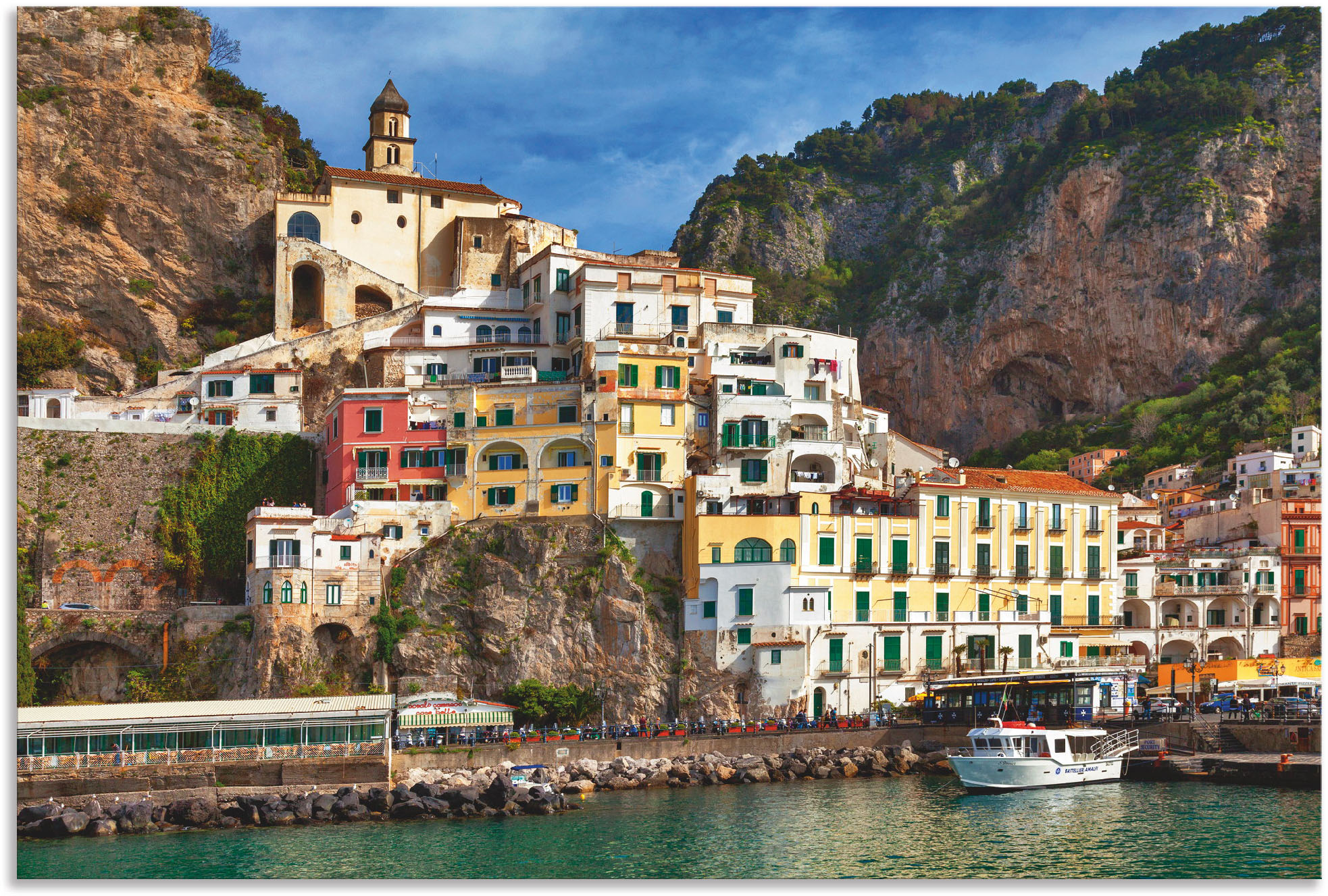 Artland Alu-Dibond-Druck "Hafen von Amalfi an der Amalfiküste" Italien 1 Stk. tlg. für Innen- und Außenbereich geeignet, Outdoorbild