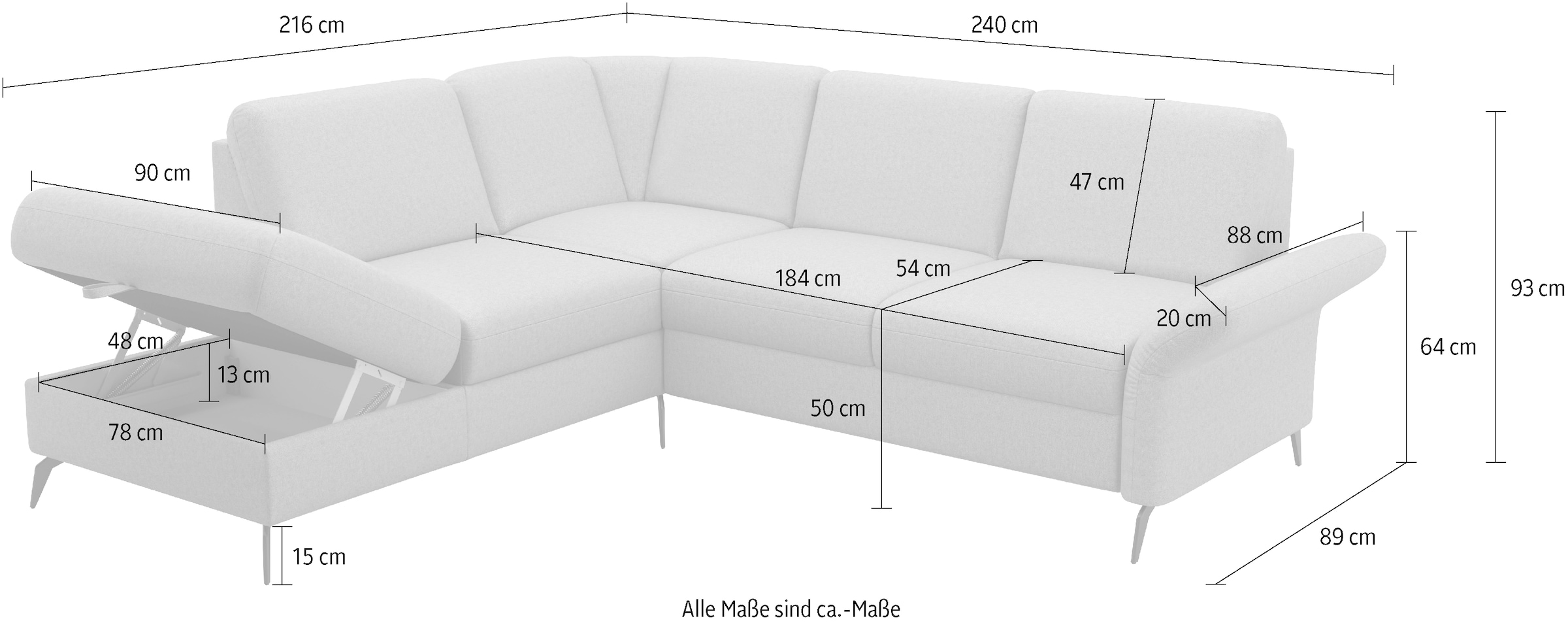 Home affaire Ecksofa »Rochelle«, optional: Armteilverstellung, klappbar, Bettkasen