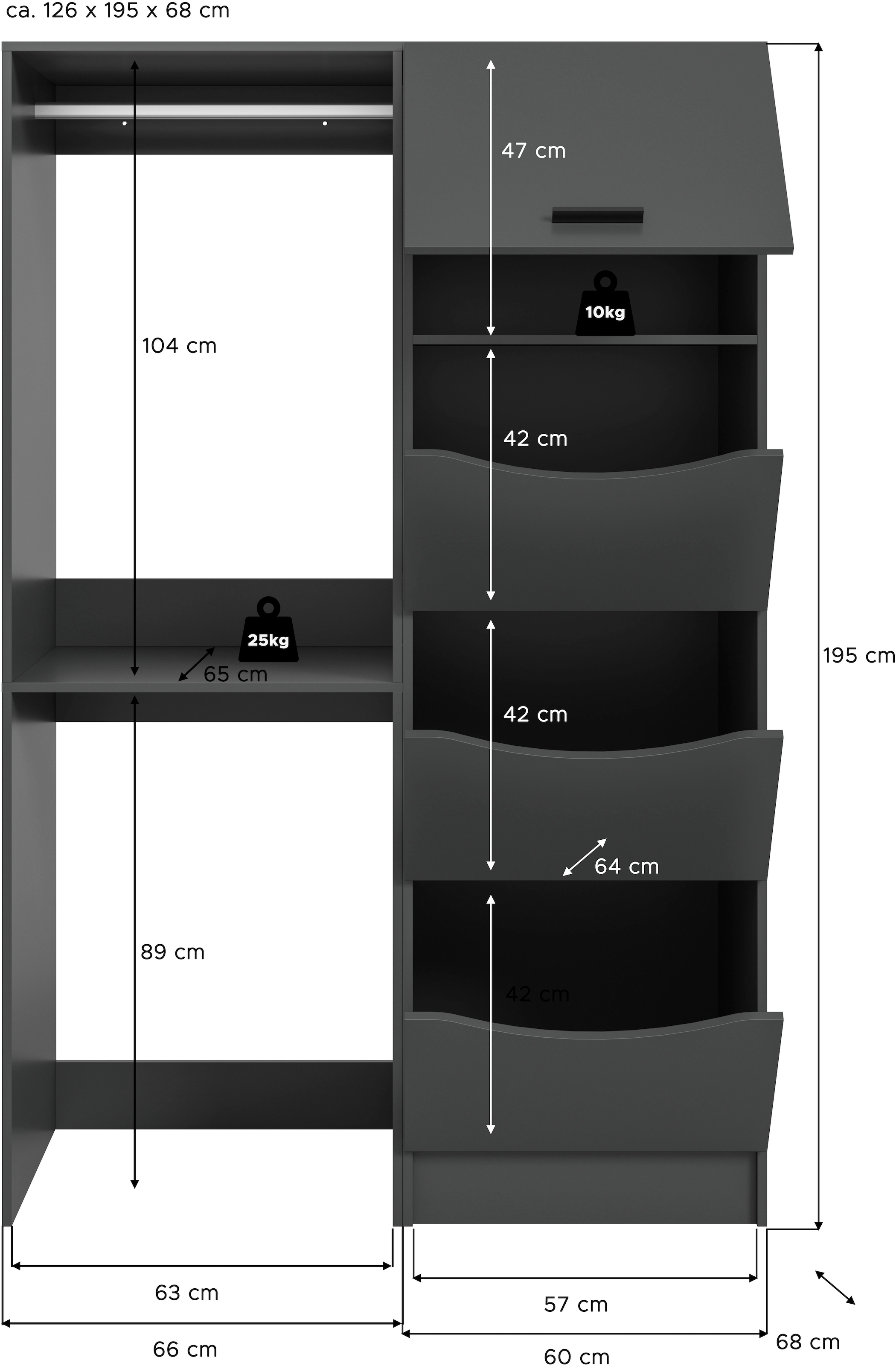welltime Badmöbel-Set »FALAS, TOPSELLER!, 2-teilig, Hauswirtschaftsraum Set, Breite 126 cm«, (Set, 2 St., bestehend aus: 1x Waschmaschinenumbauschrank & 1x Wäscheschrank), Kombination, Waschmaschinenumbau, Waschmaschinenschrank, Wäschekammer