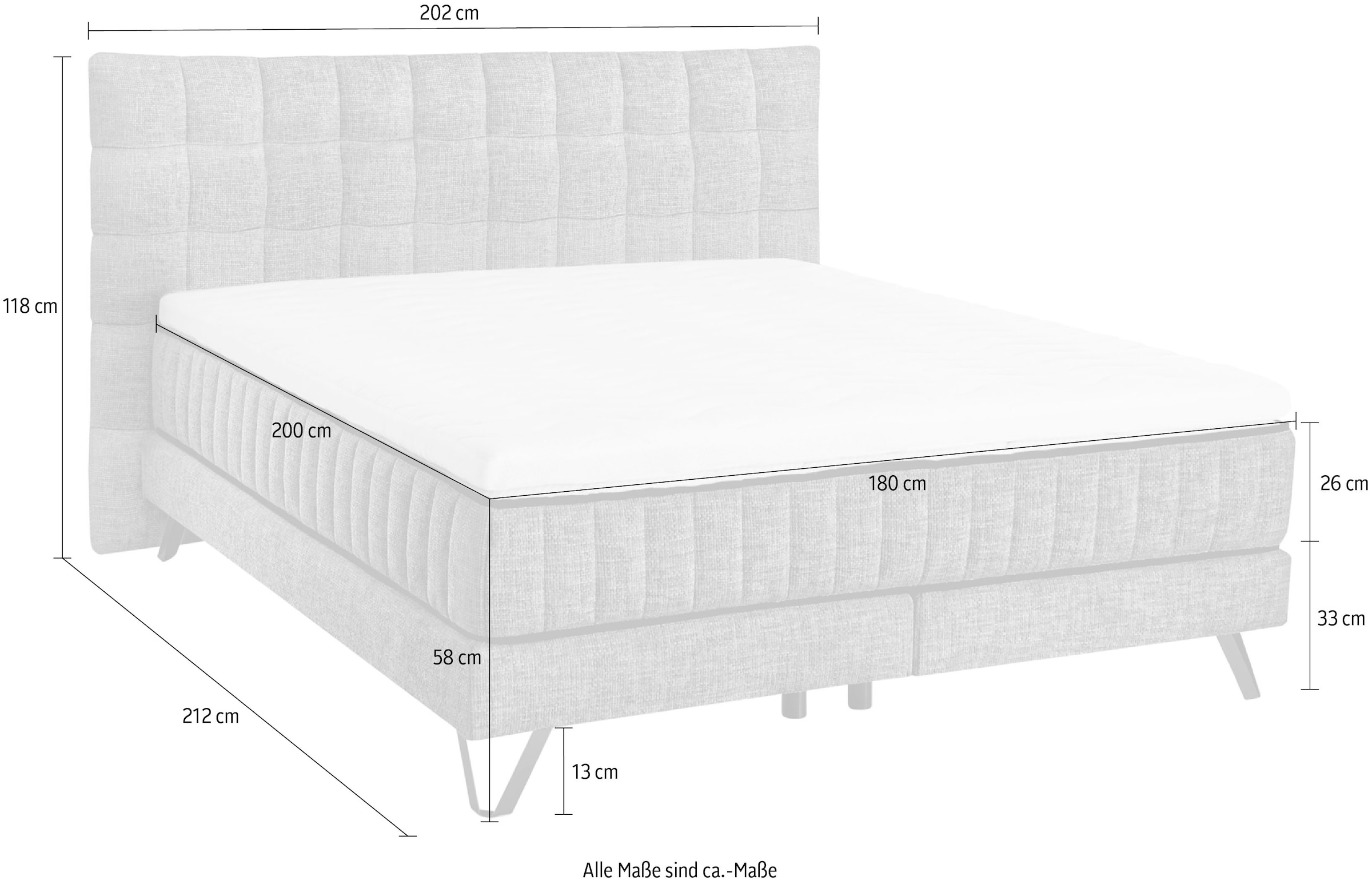 set one by Musterring Boxspringbett »Baldwin«, mit Duo-Matratze, Kopfteil mit quadratischer Steppung, 180 x 200 cm