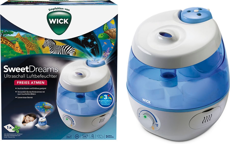 WICK Luftbefeuchter »SweetDreams Kaltluft-Luftbefeuchter mit Lichtprojektion - WUL575«, 3,8 l Wassertank, Projiziert 3 Motive: Safari, Ozean und Sternenhimmel