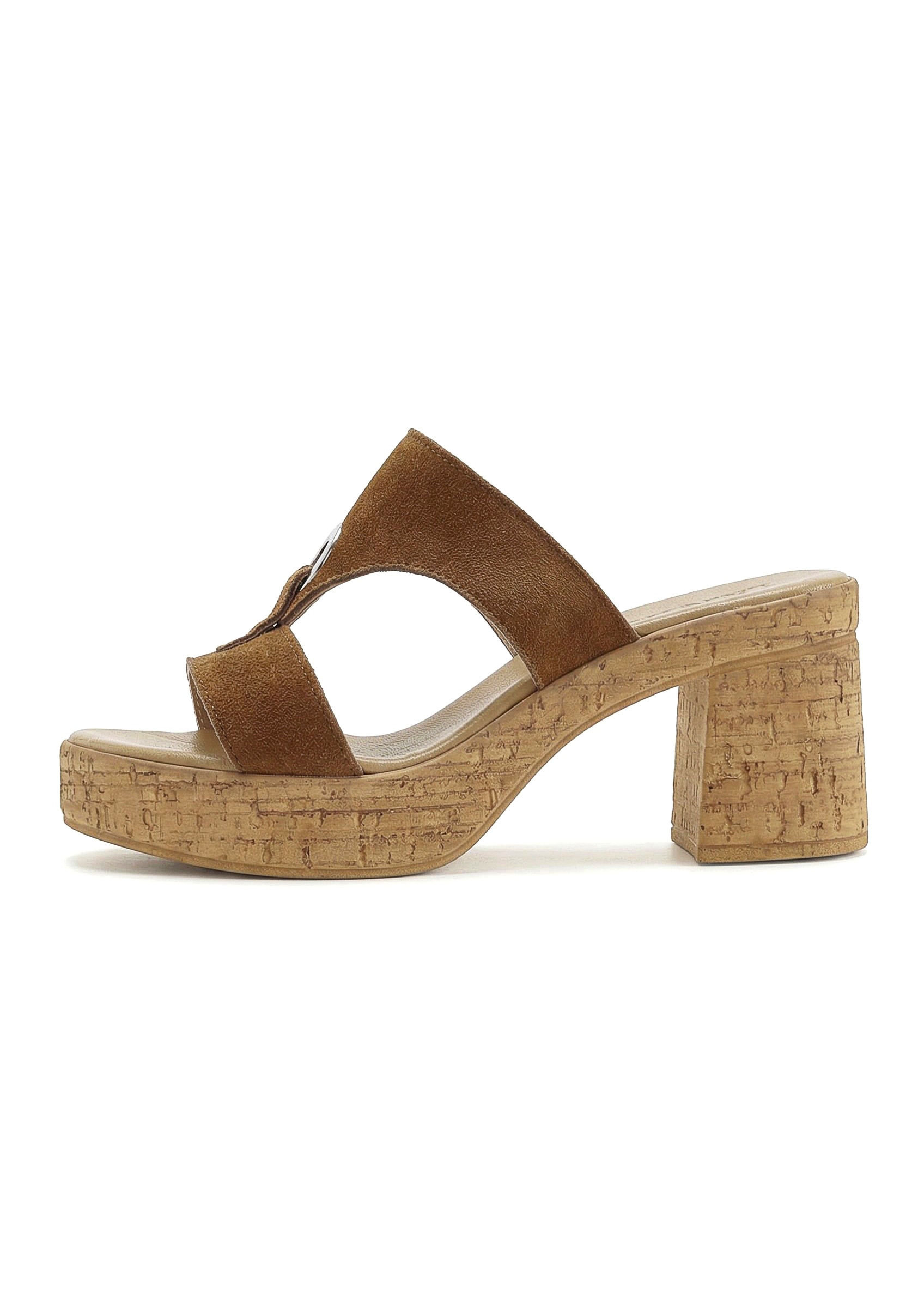 LASCANA Pantolette »Sandale, Mule, offener Schuh, Sommerschuh,«  aus Leder mit Blockabsatz in Kork-Optik