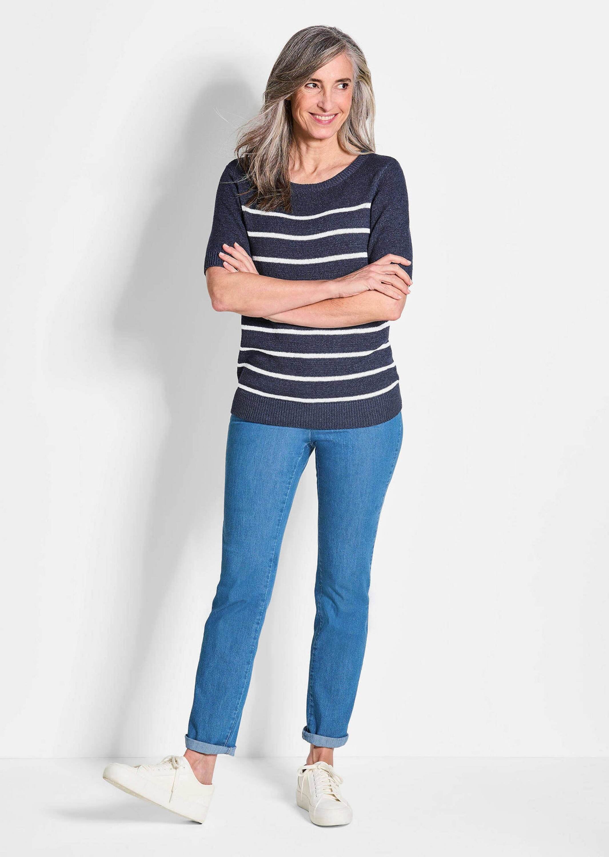 GOLDNER Rundhalspullover »Maritimer Pullover mit U-Boot-Ausschnitt«