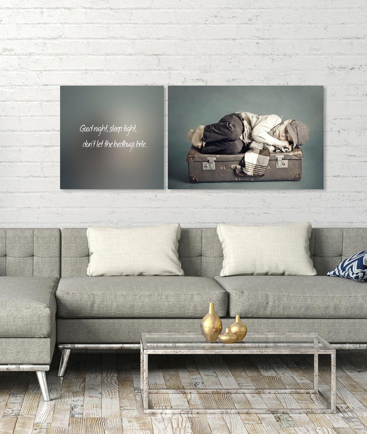 queence Leinwandbild »Good night«, Kind-Koffer-Kunst-Modern-Spa-Spa Bilder-Sprüche-Sprüche & Texte-Schriftzug-Schriftzüge, (Set), Premium-Leinwandstoff, Handarbeit aus Deutschland, Spruch, 2er Set