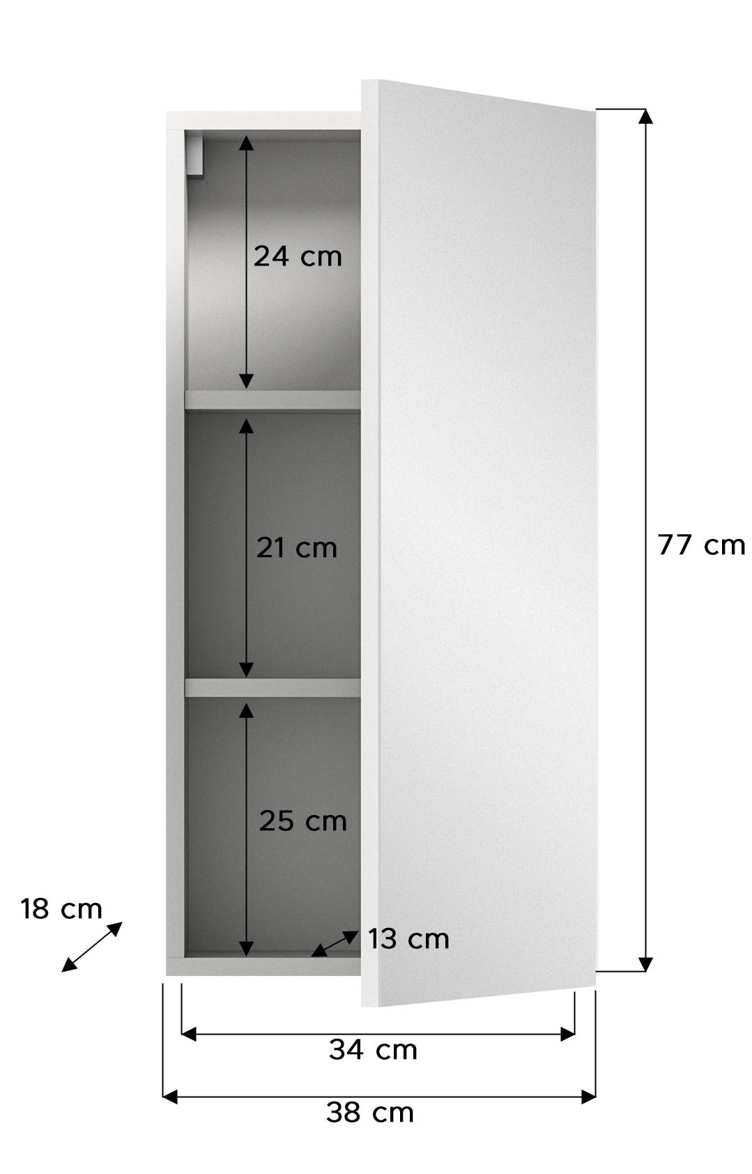 welltime Spiegelschrank »BIEL, TOPSELLER!, Breite 38 cm, 1 Tür, 2 Einlegeböden, 3 Fächer«, (1 St.), Badmöbel, Badschrank, Schrank, Wandschrank, Bad, Badezimmer