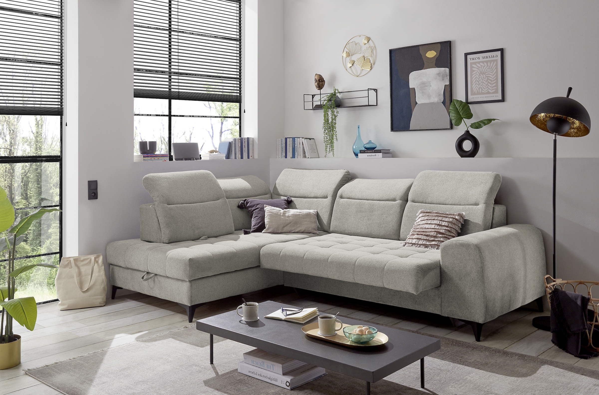 ED EXCITING DESIGN Ecksofa »Rockdale L-Form mit Bettfunktion, Bettkasten«, Kopfteilverstellung, Sitztiefenverstellung & USB-Port