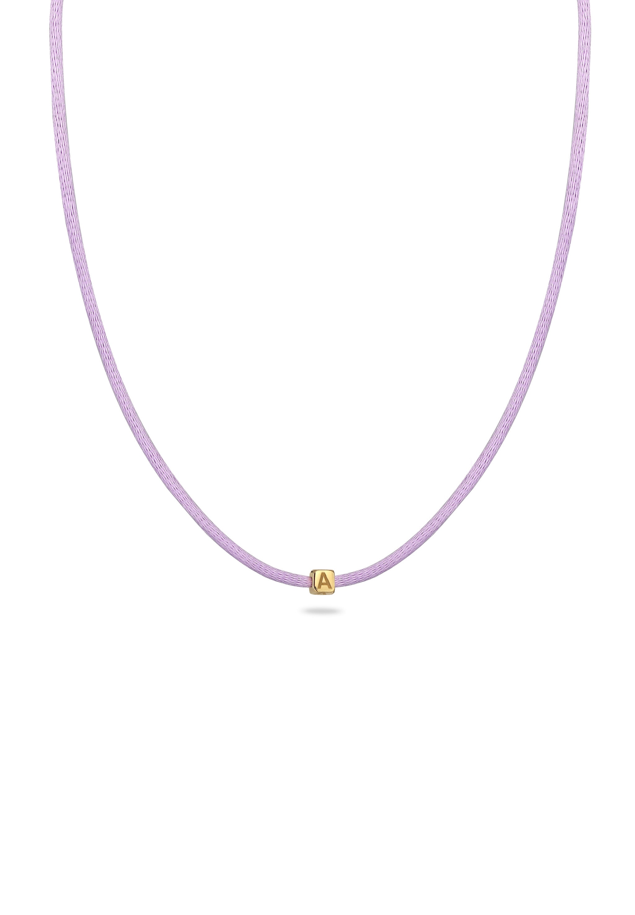 ELLI Damen Choker "Halskette Lettering Cube Satin 925 Sterling Silber vergoldet", Silber 925 (Sterlingsilber), lila, Silber 925 (Sterlingsilber),