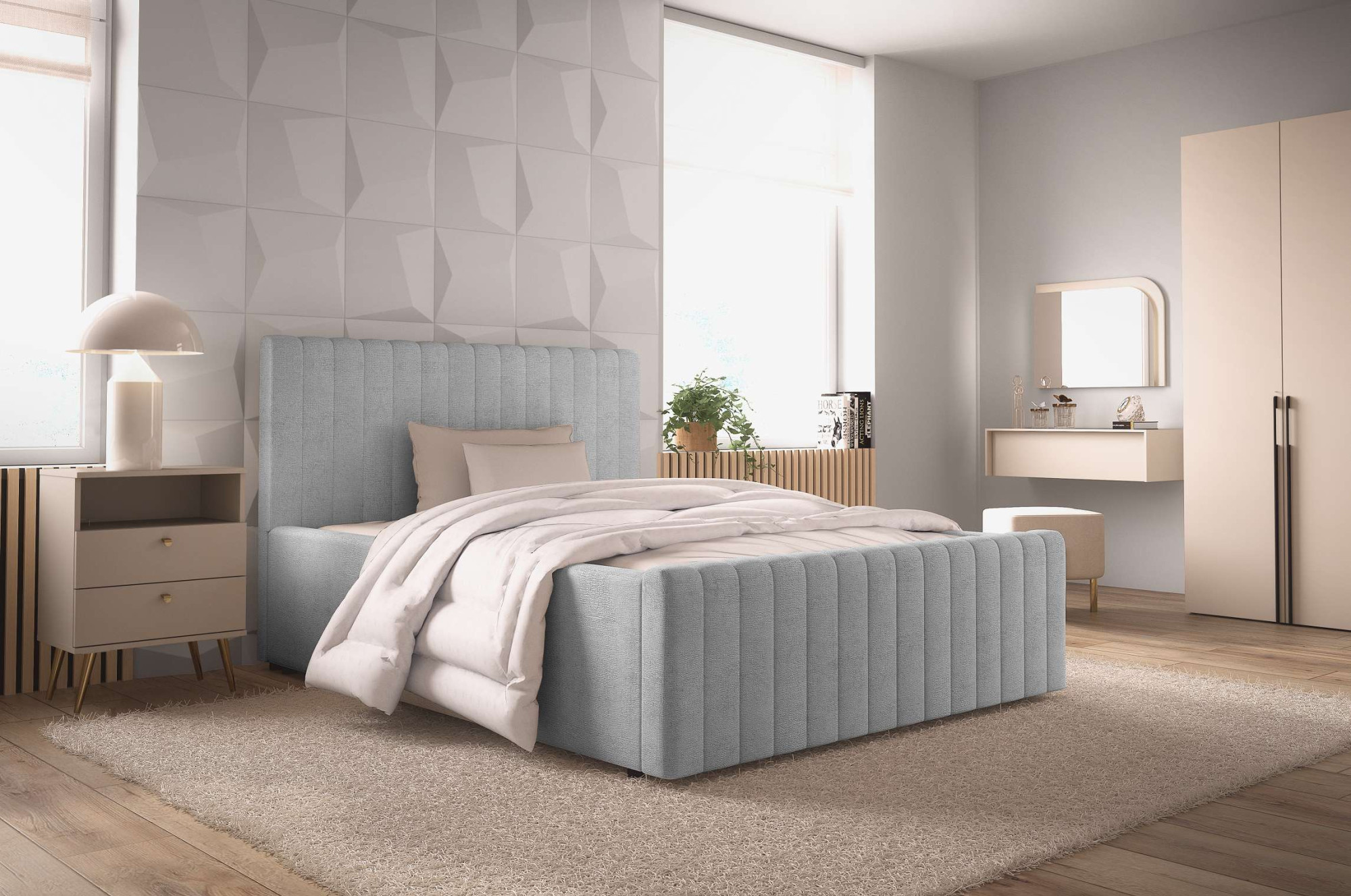 OTTO home Polsterbett "MOIVRE, vertikale Steppung in Rillenoptik, wahlweise mit Bettkasten" Stauraumbett, gepolstertes Kopfteil, ohne Matratze, modernes Design