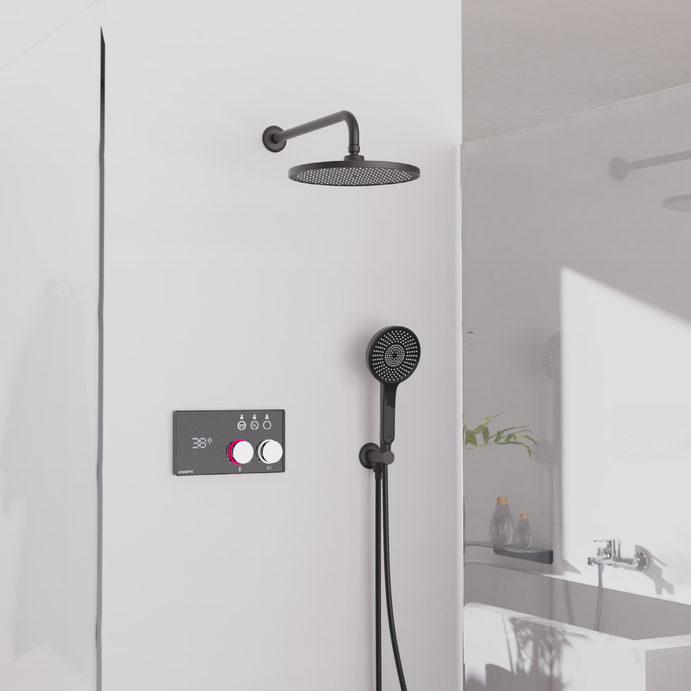 Schütte Duschsystem "AQUADOT" Überkopfbrauseset mit digitalem Duschsystem