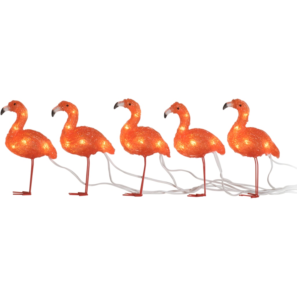 KONSTSMIDE Weihnachtsfigur, LED Acryl Flamingos, 5er-Set, 40 bernsteinfarbene Dioden