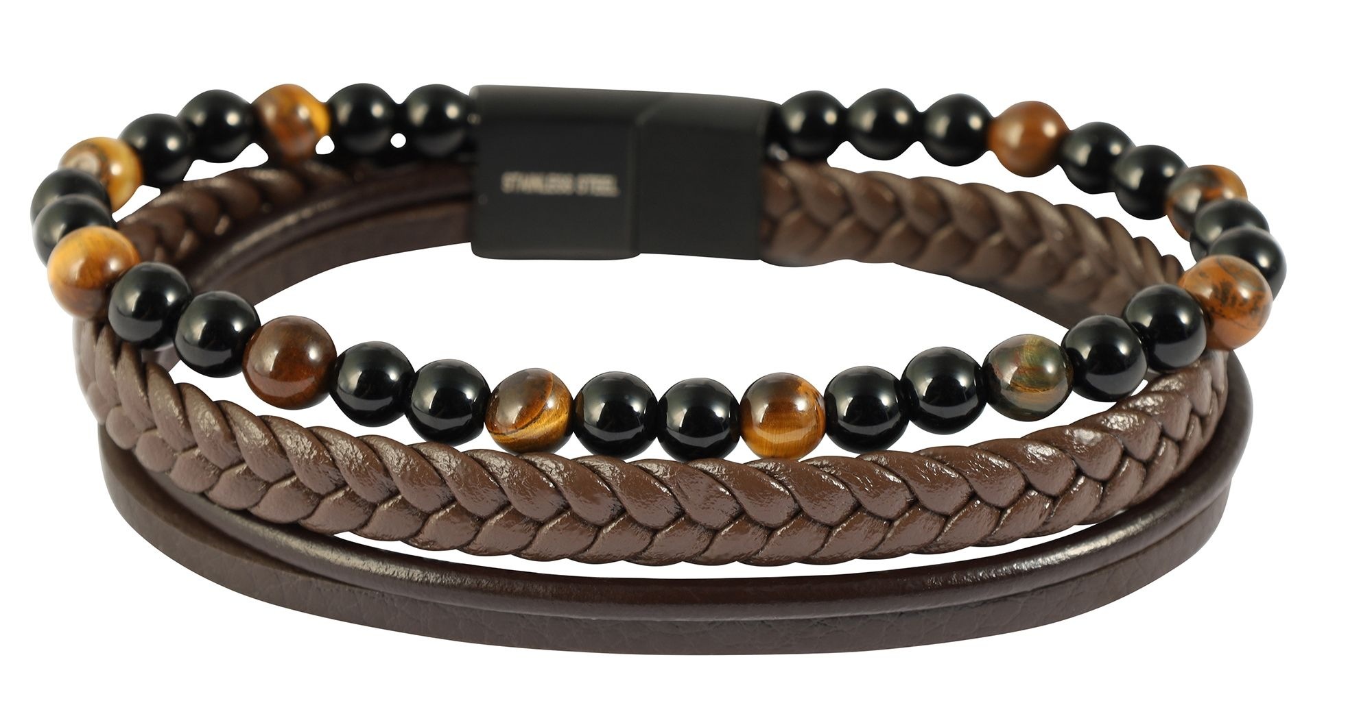 ADELIA ́S Herren Armband "Armband – Lederarmband aus Leder mit Tigerauge 19 cm", 19cm, Lederbraun, Leder, Armbänder, Zum Verschenken – ideal zum