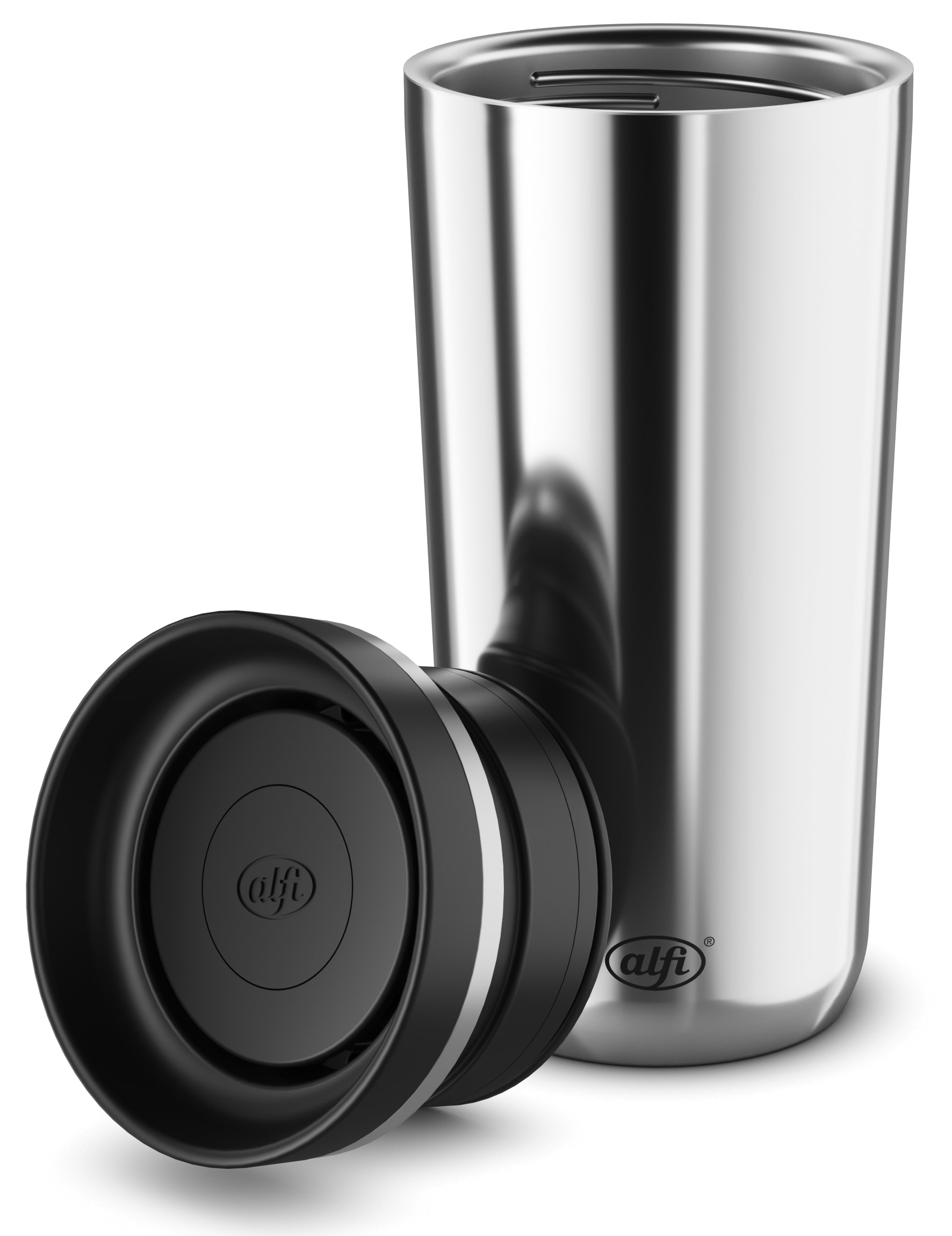 Alfi Thermobecher »ISO COFFEE MUG PRO, absolut dicht, spülmaschinenfest«, (1 tlg.), 0,38l, 6h heiß & 12h kalt, mit Druckknopf & Teebeutel-Aufhänger