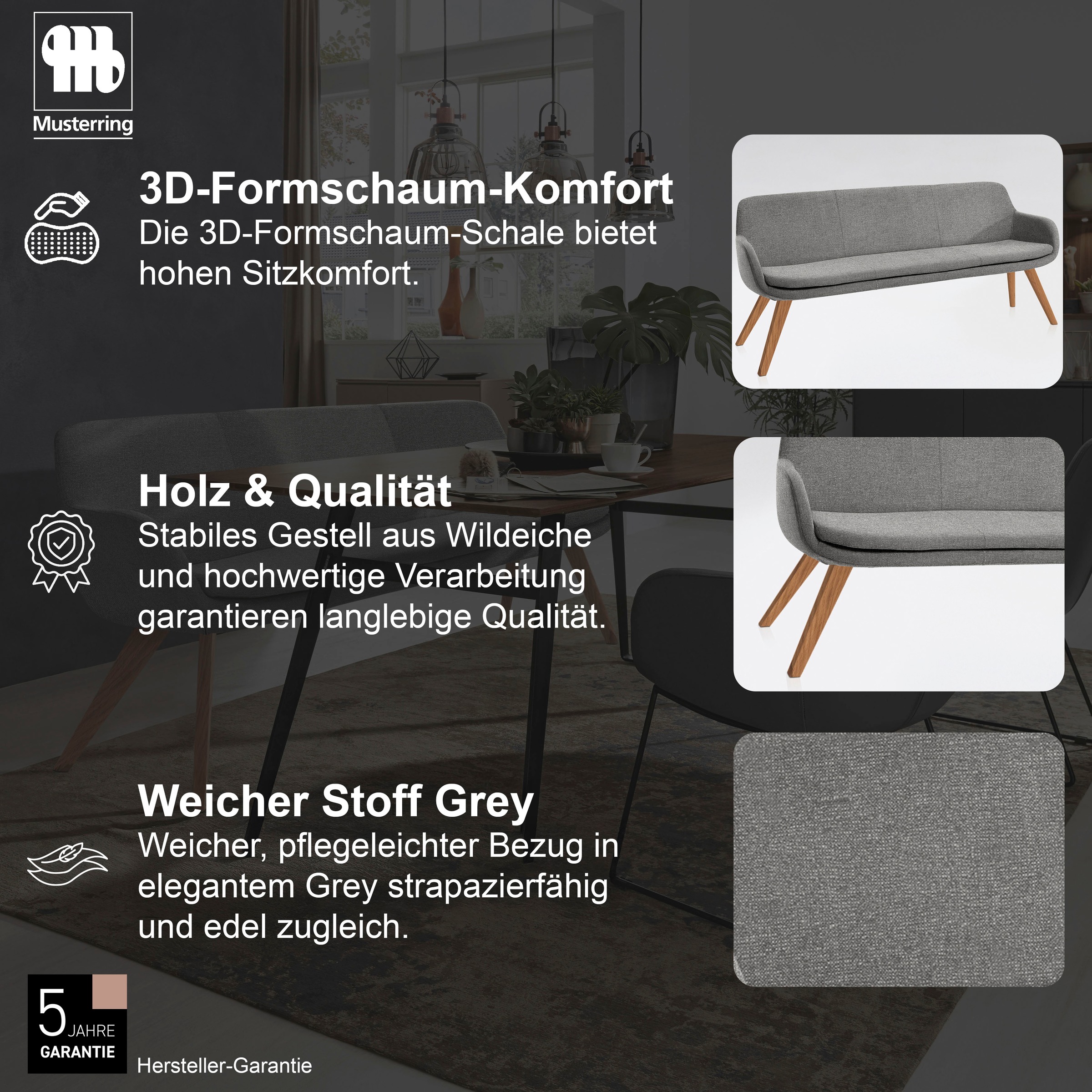 Thumbnail - Musterring Essbank "Tavia" Stativgestell Wildeiche massiv geölt, Breite 180, 200 oder 220 cm