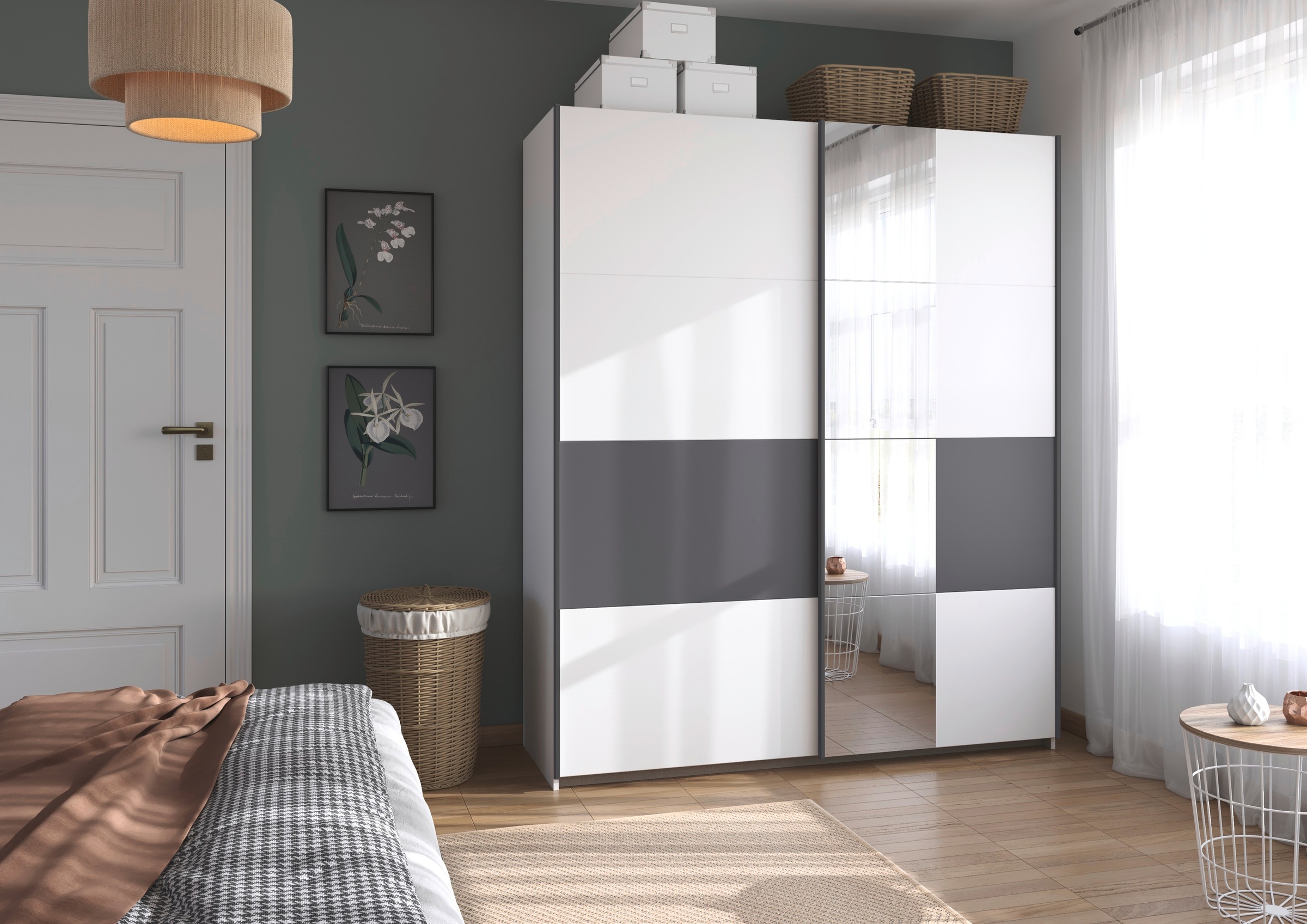 rauch Schwebetürenschrank »Kleiderschrank Schrank Garderobe Schlafzimmerschrank OXFORD«, (in 3 verschiedenen Ausstattungen BASIC/CLASSIC/PREMIUM), mit Griffleisten aus Metall, auch für kleinere Räume MADE IN GERMANY