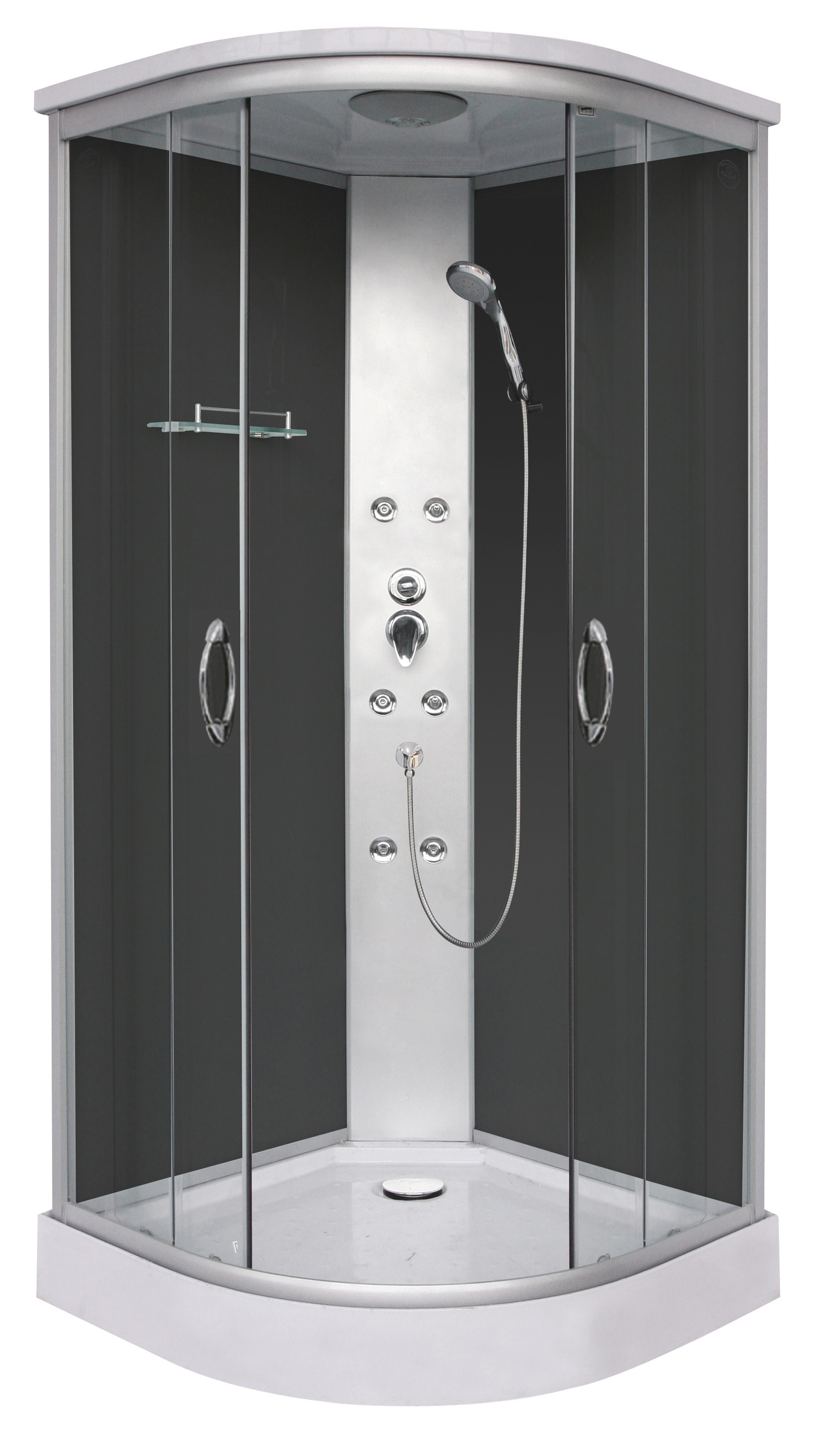 Komplettdusche SANOTECHNIK, B:90cm H:209cm T:90cm, schwarz, Duschkabinen, "Portland", Viertelkreisdusche