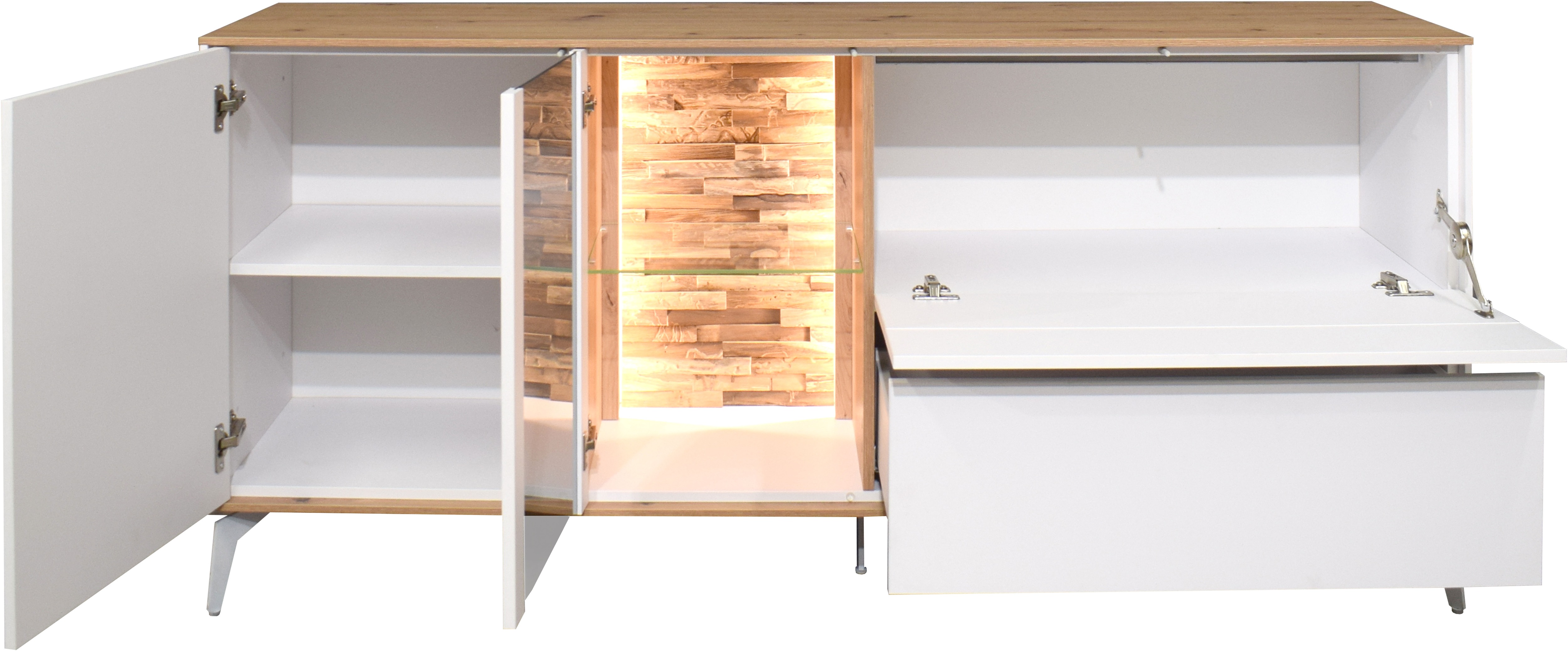 Thumbnail - Mäusbacher Lowboard Faro Lowboard B 169 cm, inkl.Beleuchtung, Push to open, Metallfüße