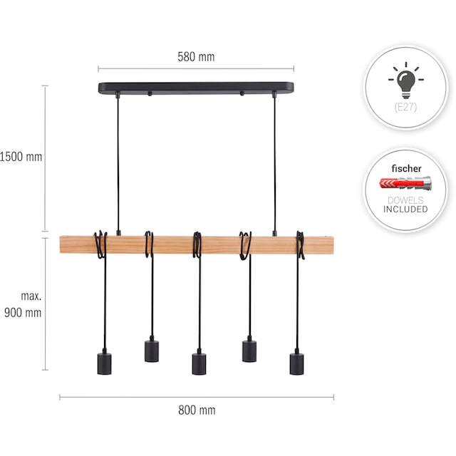 Paco Home Pendelleuchte »SINA«, LED Pendelleuchte Hängelleuchte Wohnzimmer  Esszimmer Vintage Holz E27 | BAUR