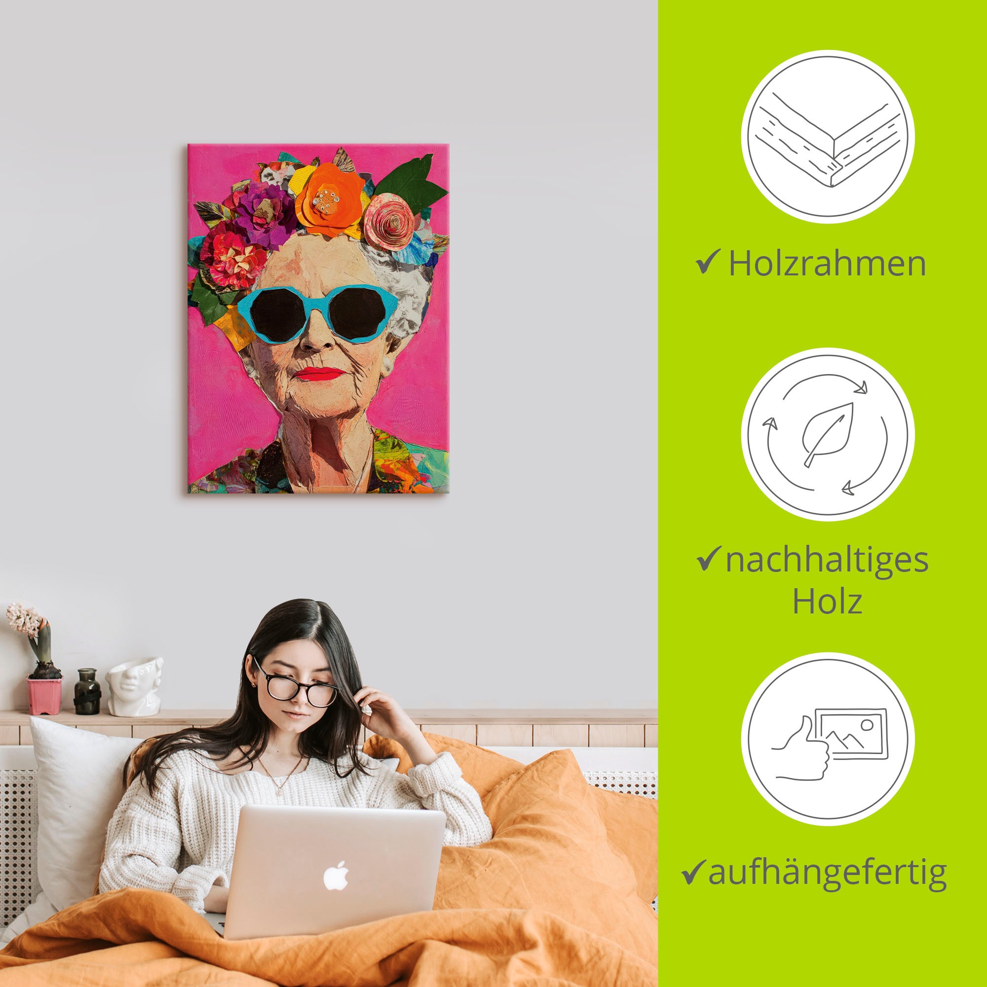 Wandbild ARTLAND "Wild und fabelhaft, Frau mit Blumenkranz", farbe bild(er): farbig, B:60cm H:80cm, Bilder, als Alubild, Leinwandbild, Poster, Wandaufkleber in verschied. Größen 2