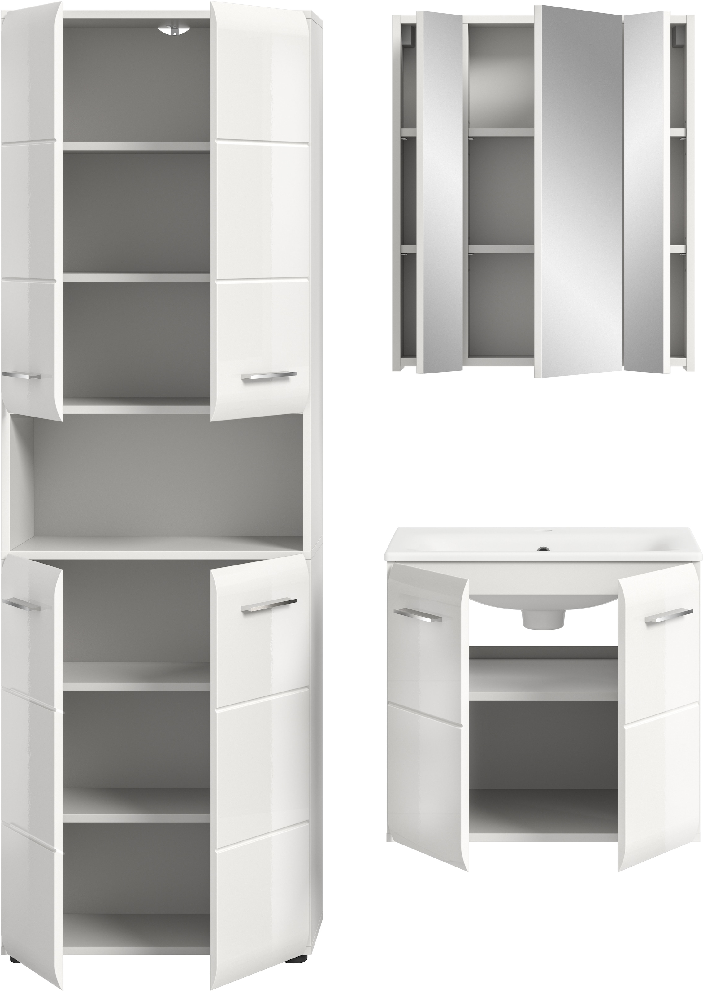INOSIGN Badezimmer-Set, (Set, 4 St.), Florenz, Badkombination 4-tlg.,Weiß hochglanz, inkl. Waschbecken