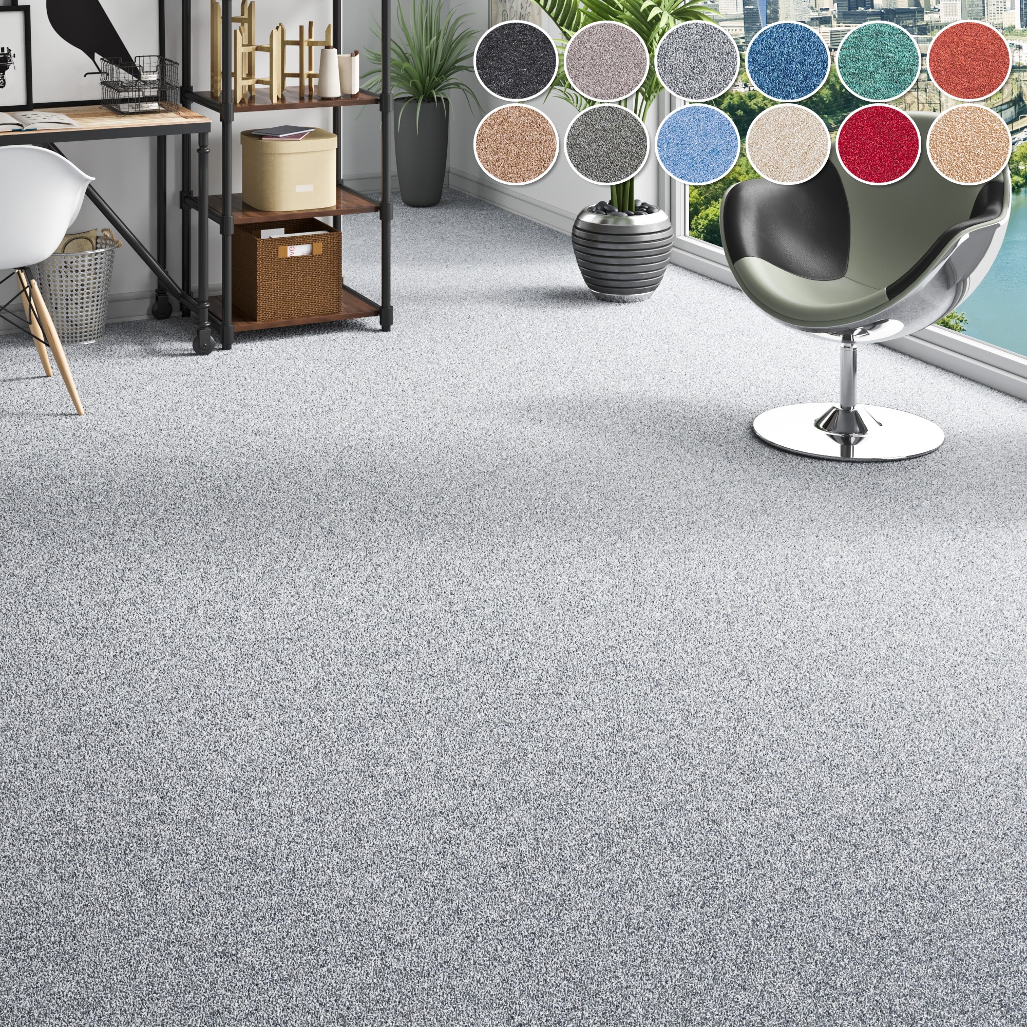 Teppichboden MY HOME "Fortis, Schlinge, Gesamthöhe 5 mm, Made in Netherlands", silber (silbergrau), B:400cm L:525cm, Kunstfaser, Teppiche, meliert, Breite 400 cm, strapazierfähig, Wohnzimmer