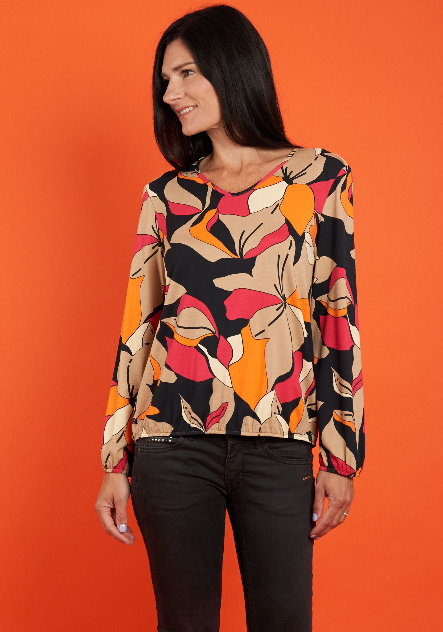 Langarmshirt, mit All-Over Print, MADE IN GERMANY