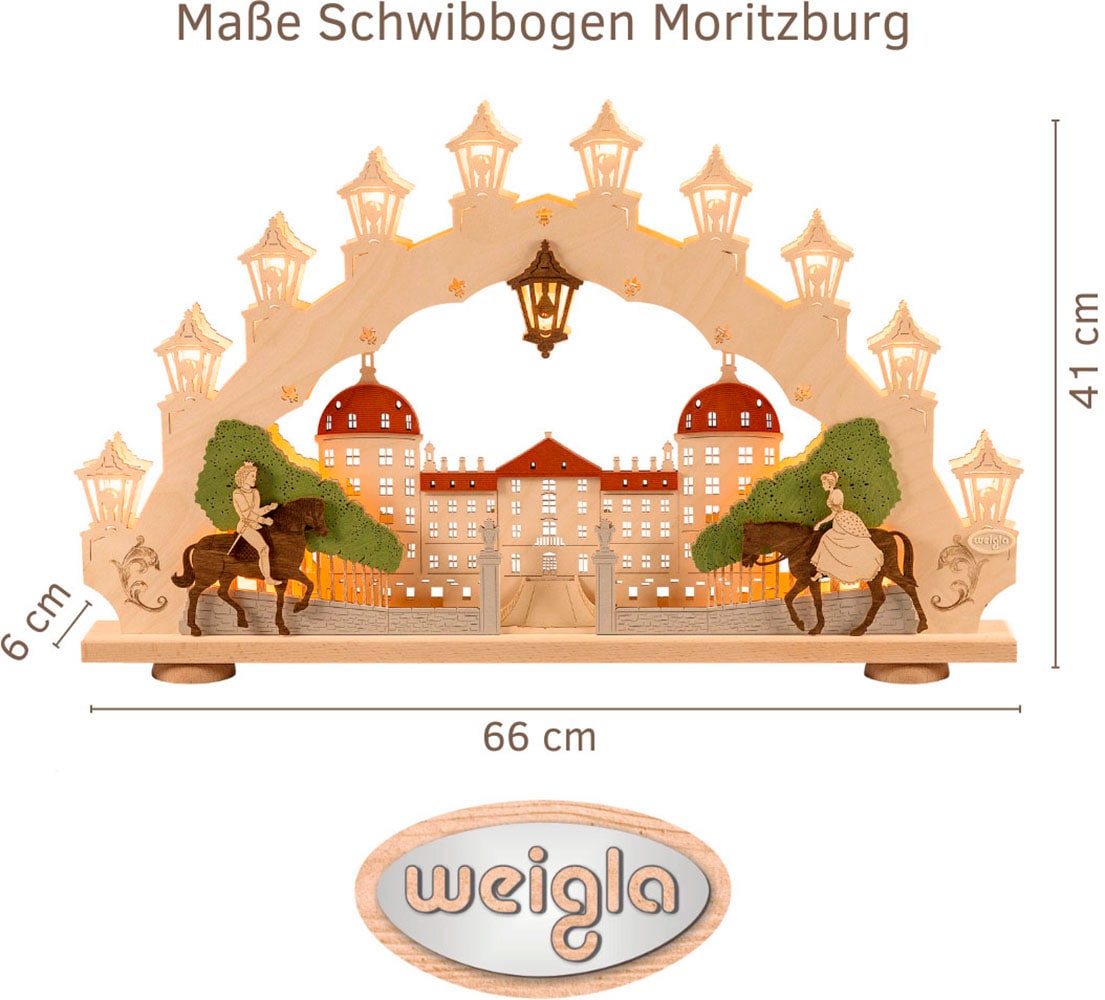 Weigla LED Schwibbogen »Moritzburg, Lichterbogen aus Holz«, Erzgebirge garantiert, Weihnachtsdeko Innen, Weihnachtsbeleuchtung