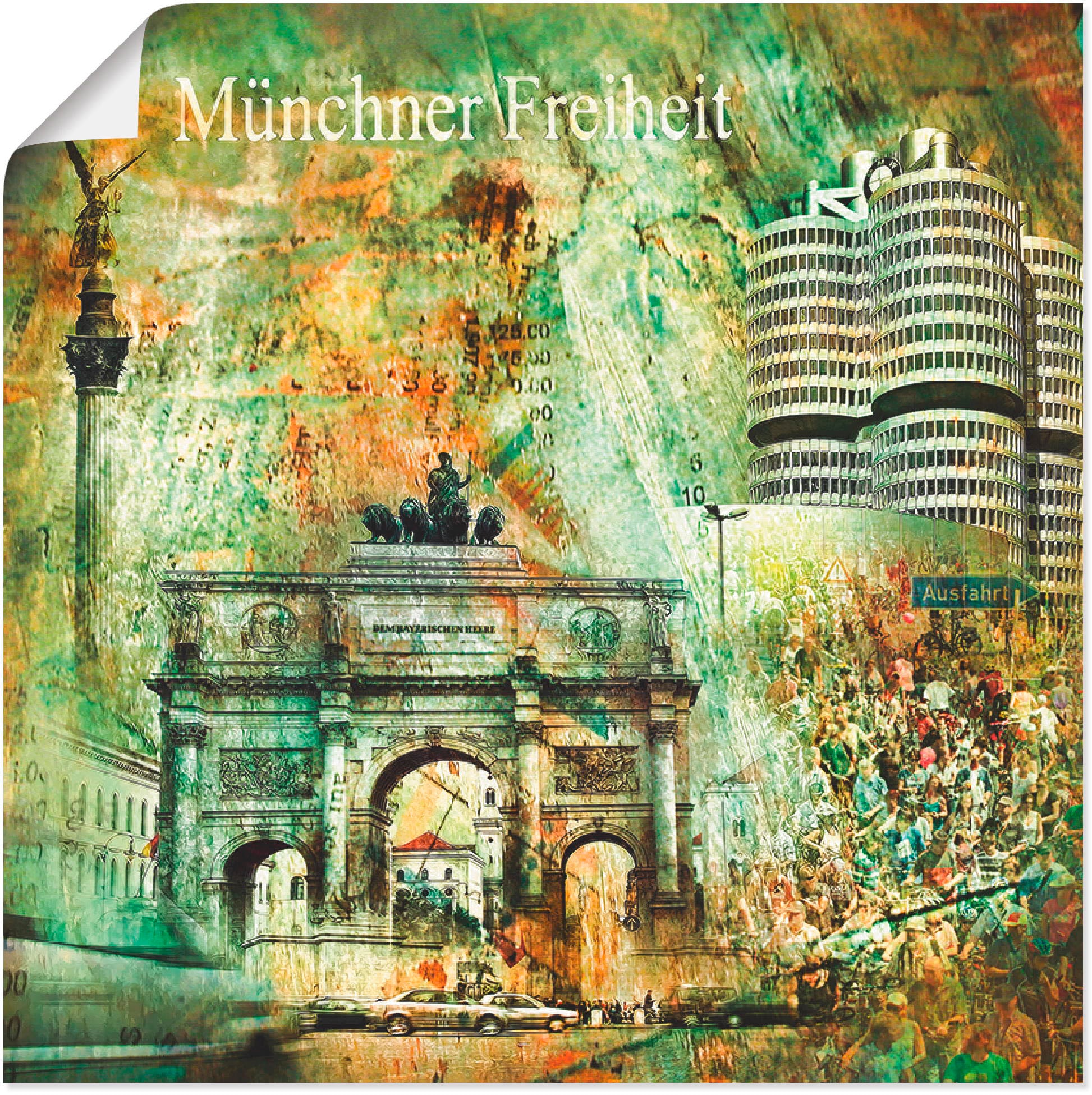 bestellen Poster Wandaufkleber als Collage BAUR Wandbild »München oder in Elemente, St.), (1 Architektonische | 03«, Artland Skyline Leinwandbild, versch. Abstrakte Größen