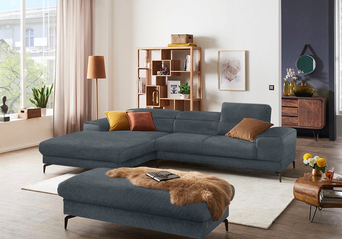 W.SCHILLIG Ecksofa »piedroo, Designsofa mit tollem Sitzkomfort, elegant und bequem, L-Form«, Kopfteilverstellung, wahlweise mit Sitztiefenverstellung, Breite 303cm
