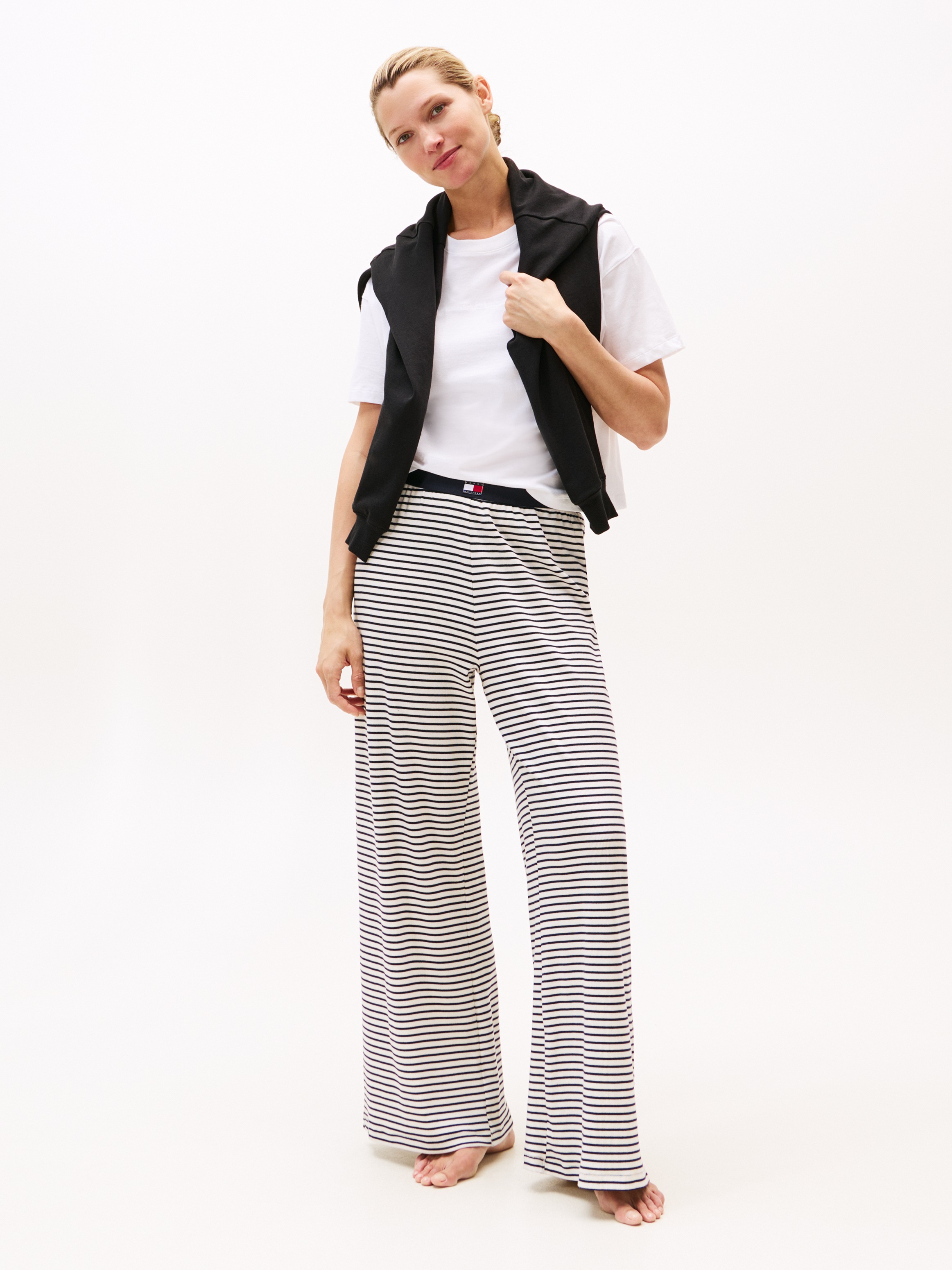 Thumbnail - Tommy Hilfiger Underwear Homewearhose "PRINT RIB PANTS" elastischer Bund, geringelt, weites Bein, Rippware