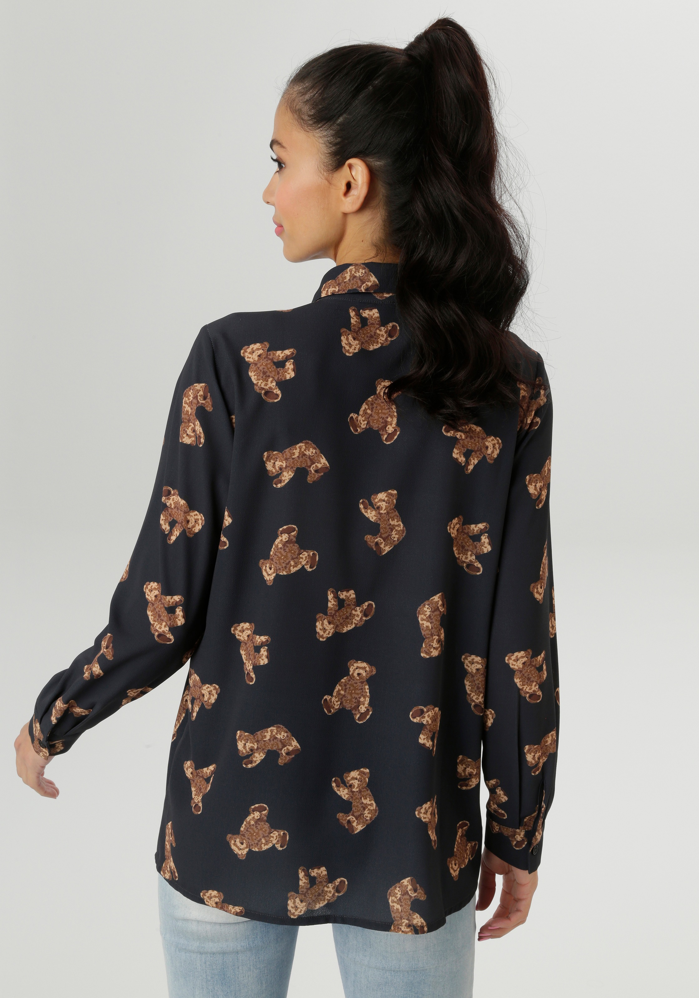 Aniston SELECTED Hemdbluse, mit trendigen Teddybärchen bedruckt - NEUE KOLL günstig online kaufen