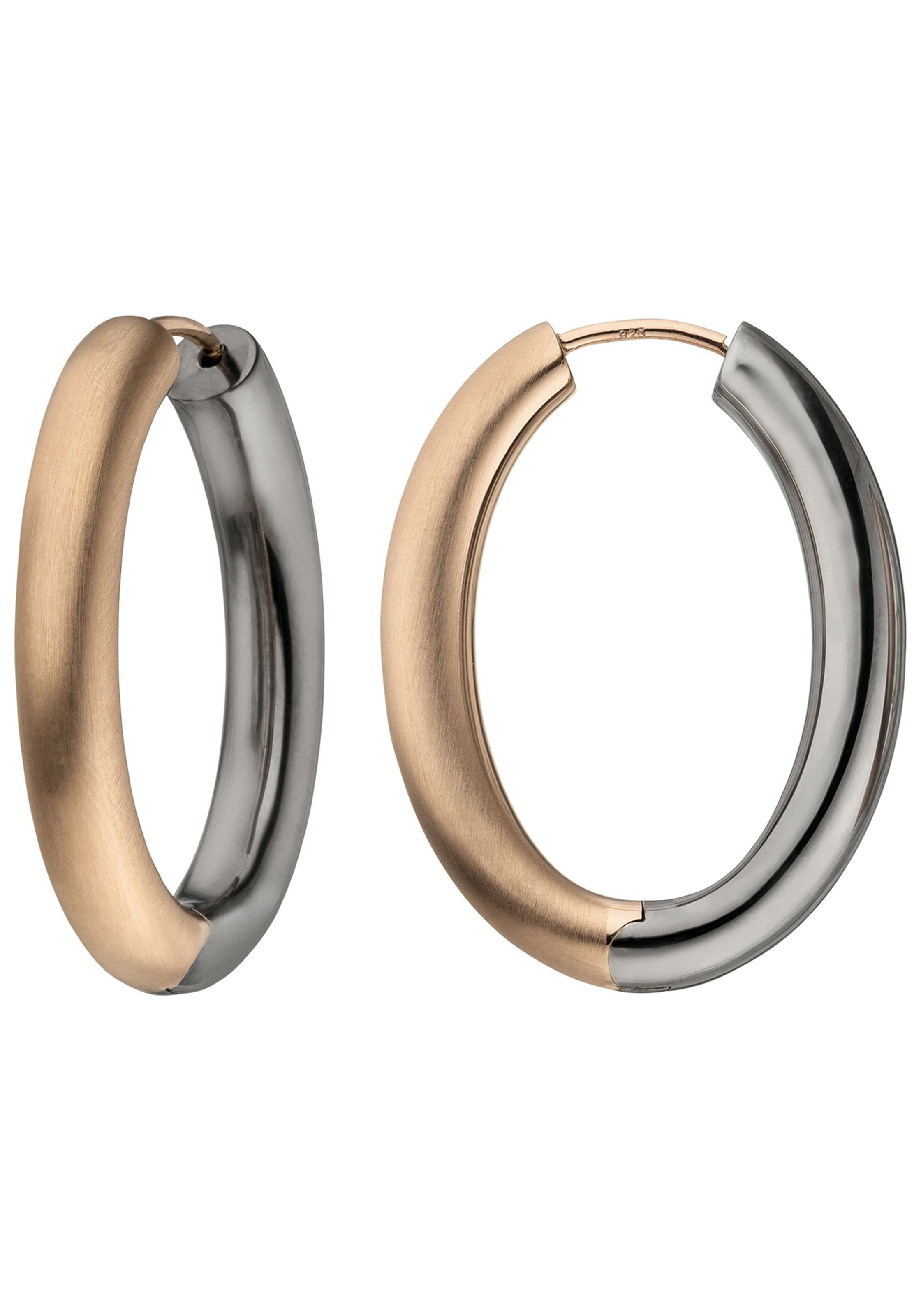 Paar Creolen JOBO "Ohrringe Silberohrringe oval 31 mm", silber 925, Ohrringe, Damen, Silber 925 (Sterlingsilber), 925 Silber bicolor vergoldet