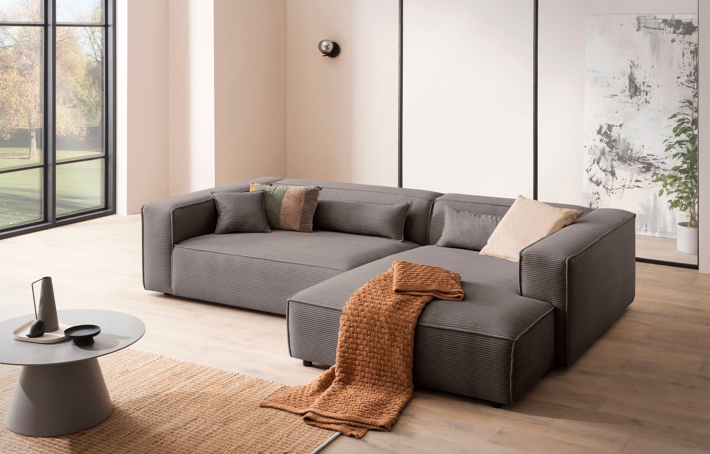LeGer Home by Lena Gercke Ecksofa "PIARA XXL Cord, Big-Sofa, L-Form" wahlweise Ottomane rechts/links, Kedernaht, extra tiefe Sitzfläche
