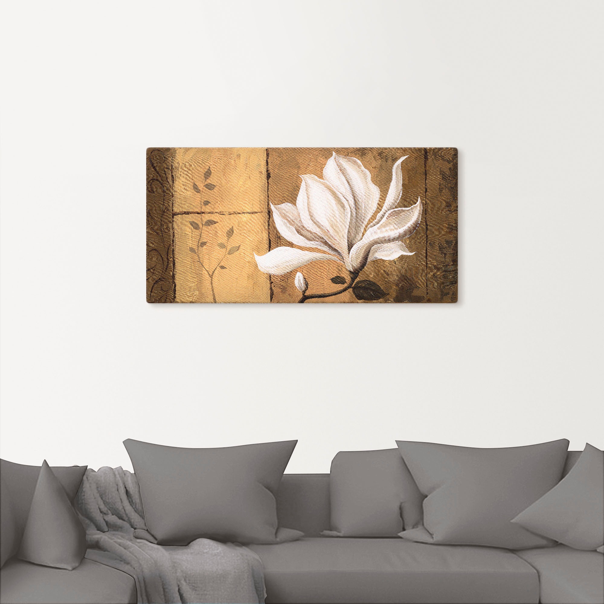 Artland Leinwandbild "Magnolie an Gold-Braun" 1 Stk. tlg. als Leinwandbild, günstig online kaufen