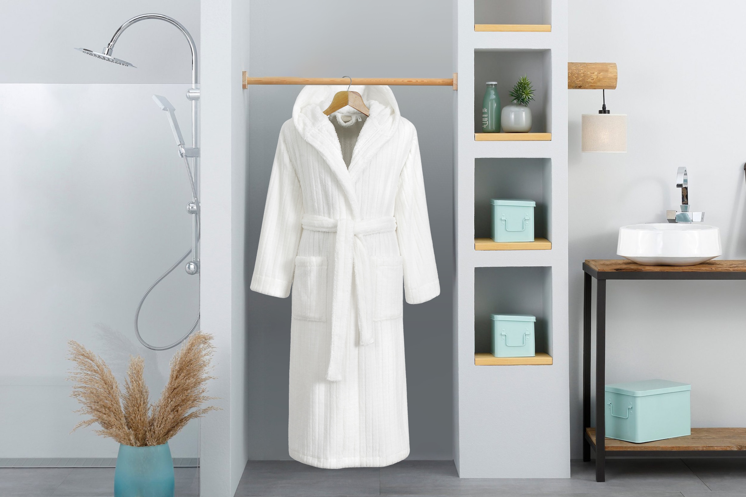 LeGer Home by Lena Gercke Unisex-Bademantel »Lovina gestreift, ideal für Sauna & Spa, Hotelbademantel, Morgenmantel« 1 Stk. kuschelig weicher Fleece, plüsch, für Damen und Herren, XS-3XL