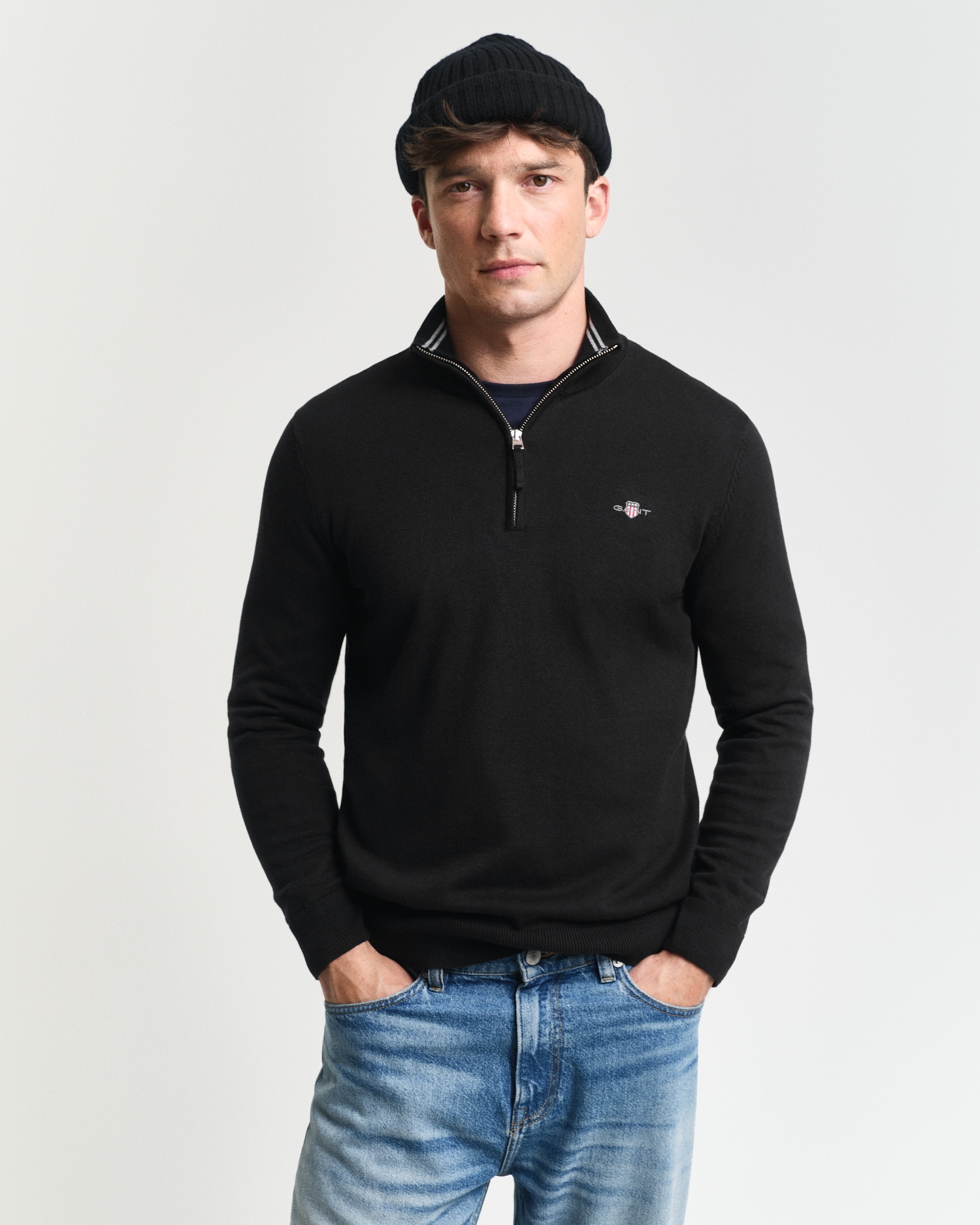 Gant Troyer »CLASSIC COTTON HALF ZIP«, mit gerippten Details