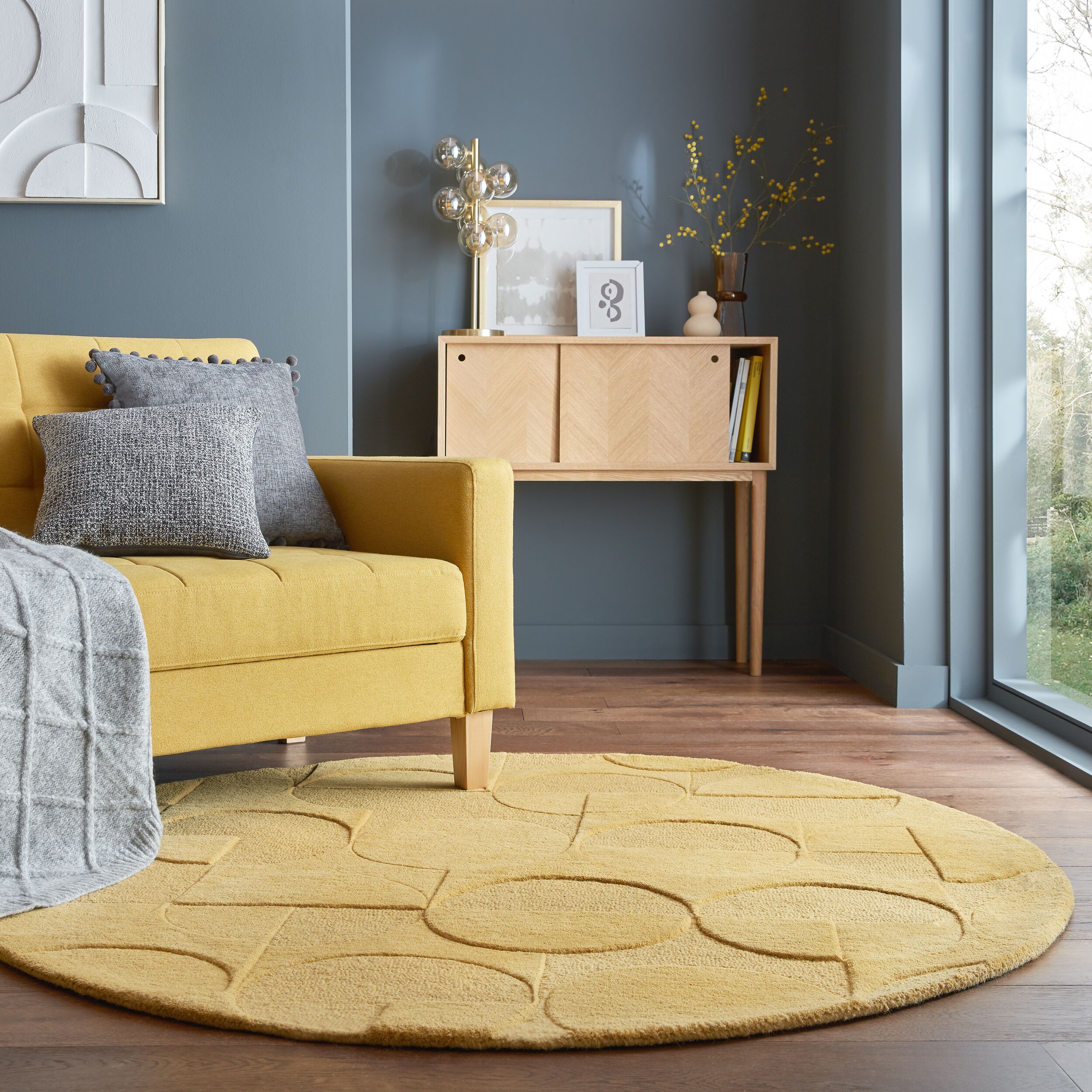 FLAIR RUGS Wollteppich "GIGI" rund 8 mm Höhe aus 100% Wolle, geometrisches Design, fußbodenheizungsgeeignet